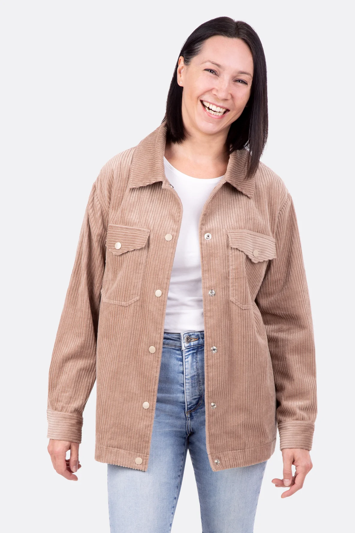 Schnittmuster Shacket Damen Hemdjacke aus Breitcord selbernähen