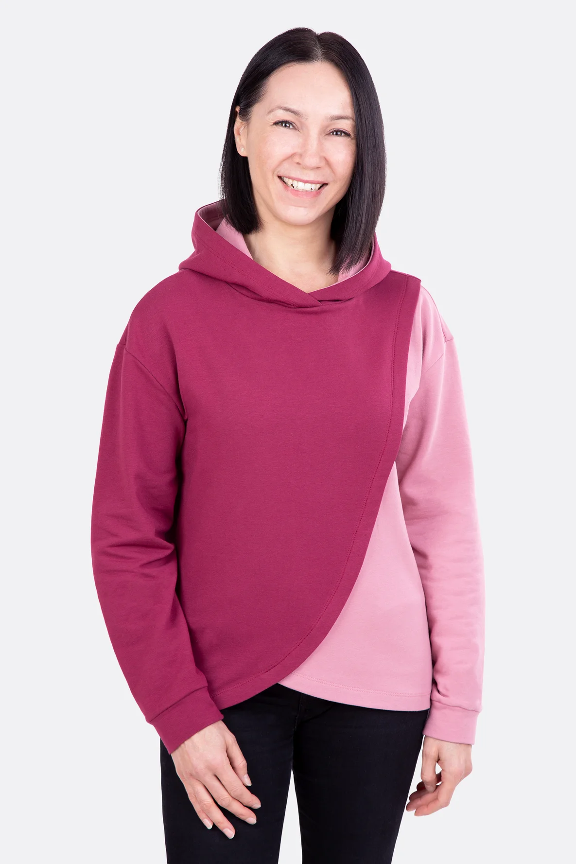 Kapuzenpullover mit Wickeleffekt nähen Schnittmuster