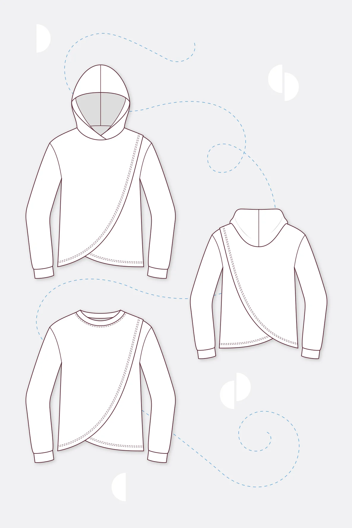 Schnittmuster Cleo für Sweatshirt Hoodie in Wickeloptik