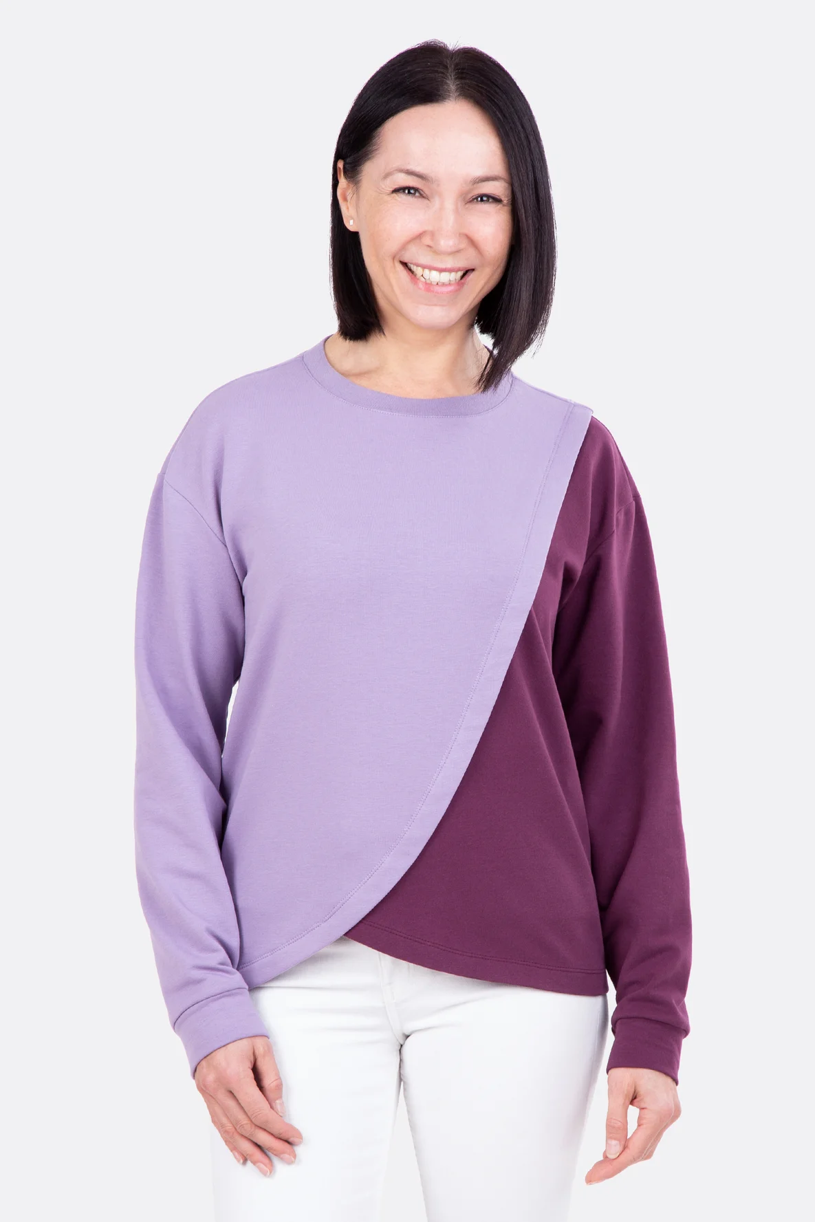 Schnittmuster Sweatshirt Wickelstyle flieder violett nähen