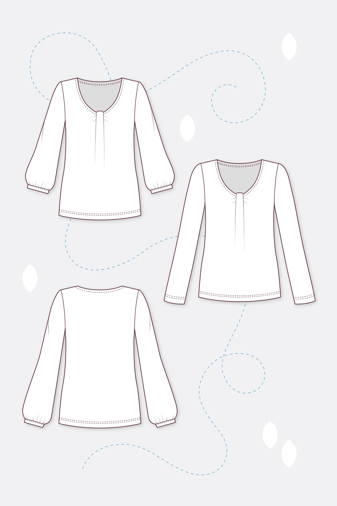 Schnittmuster Anna Damenshirt mit Falte am Ausschnitt Ballonärmel nähen