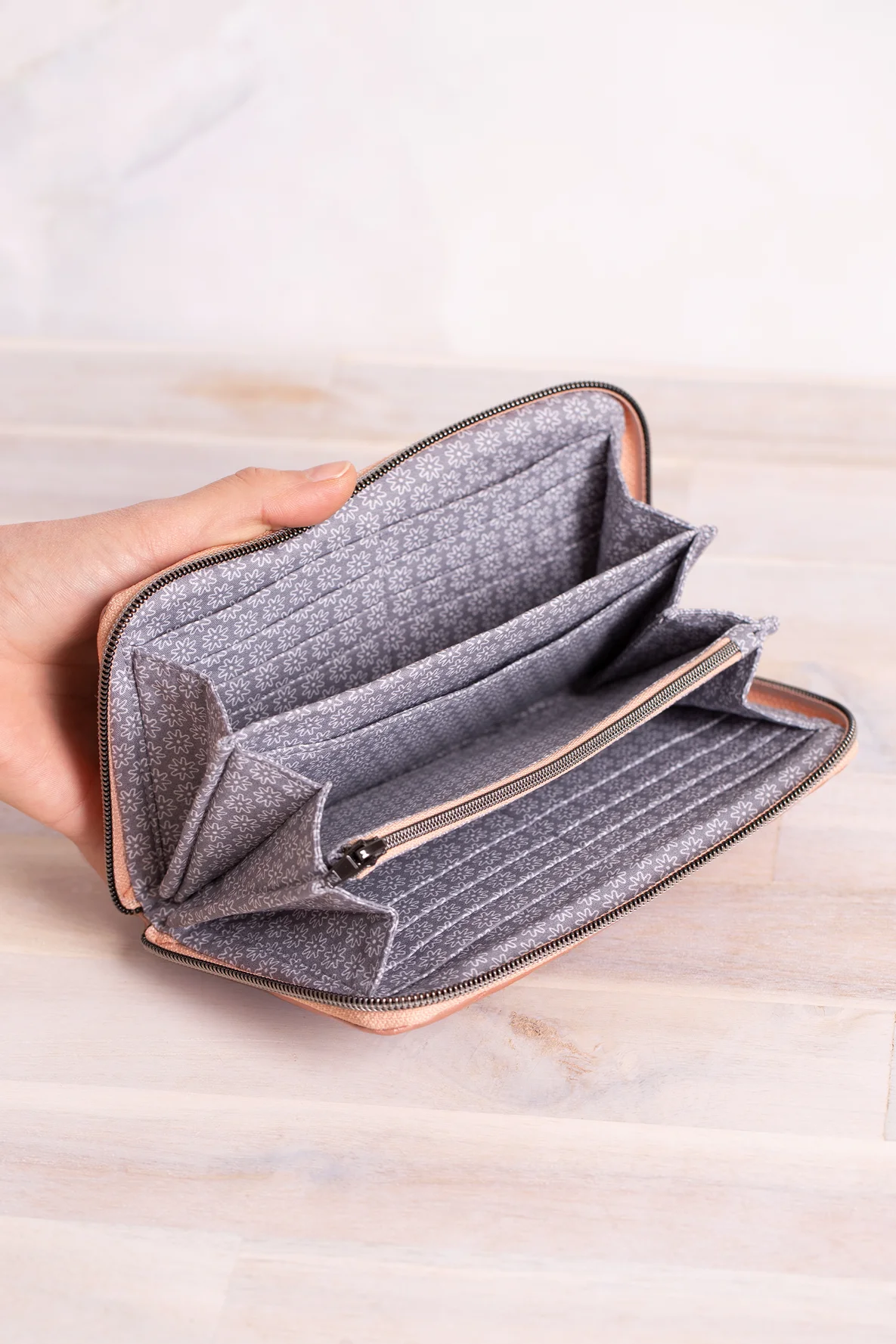 zip around wallet sewing pattern inside pockets floral pattern molly