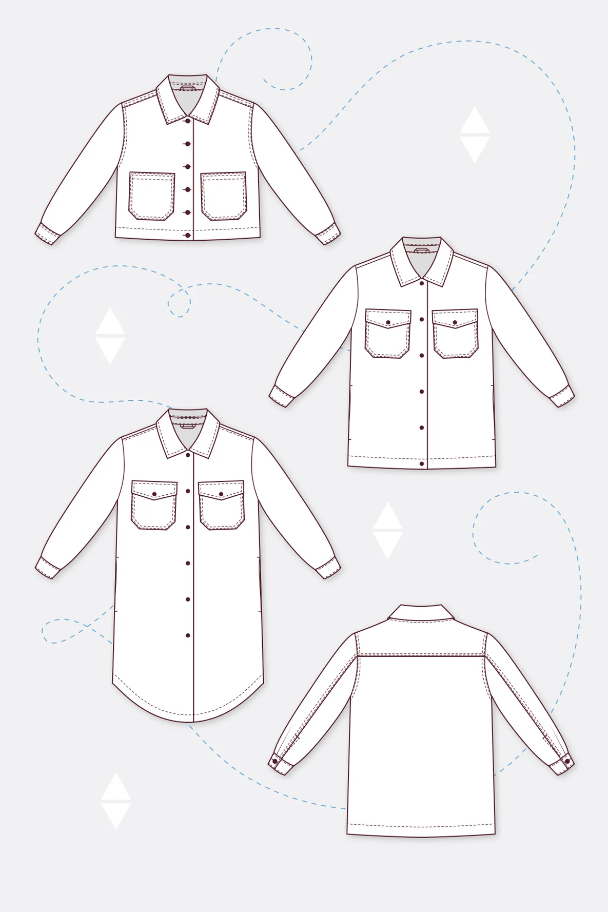 Schnittmuster Fiona für Damen-Hemdjacke Shacket in 3 Längen