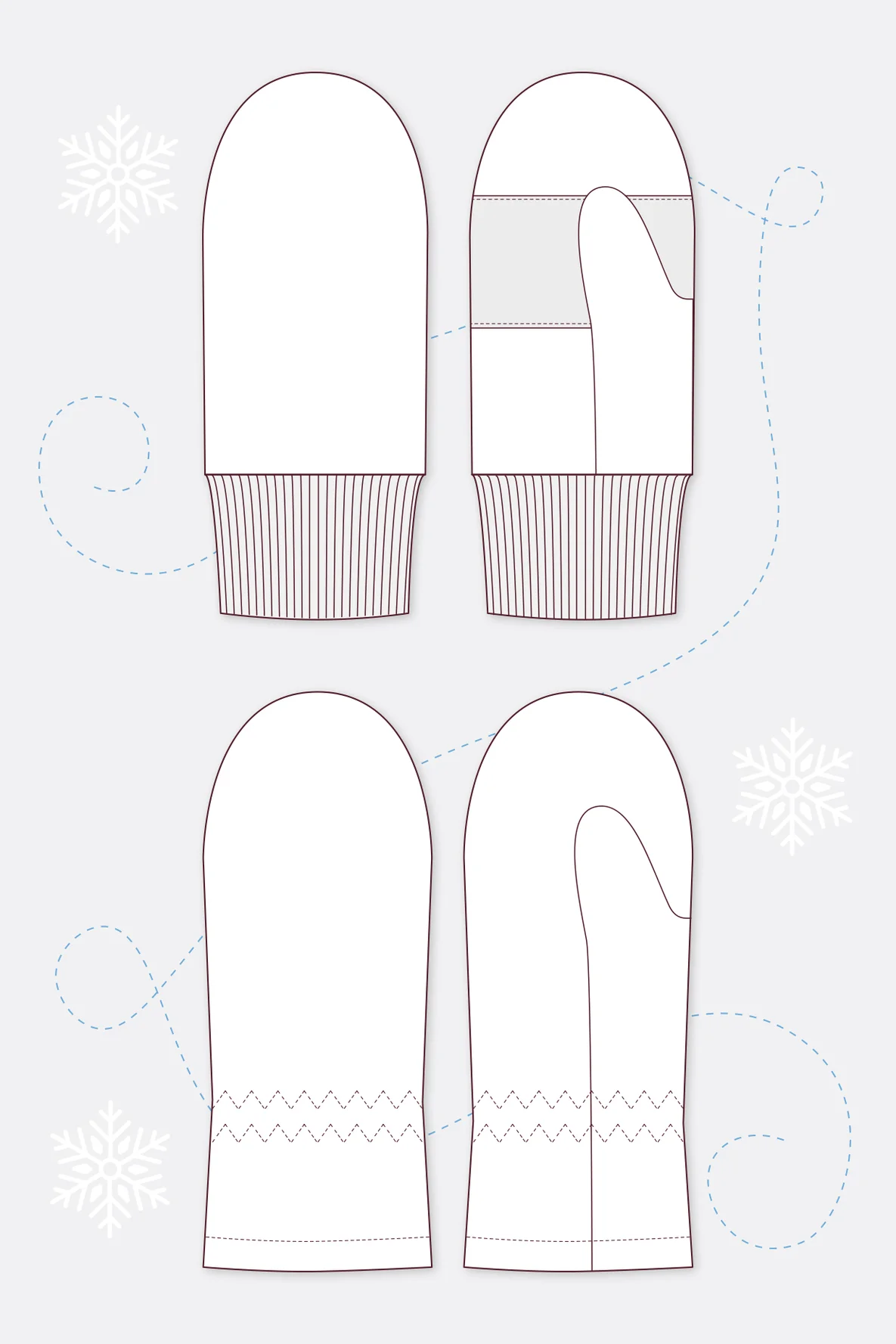 Fäustlinge Handschuhe Schnittmuster Technische Zeichnung