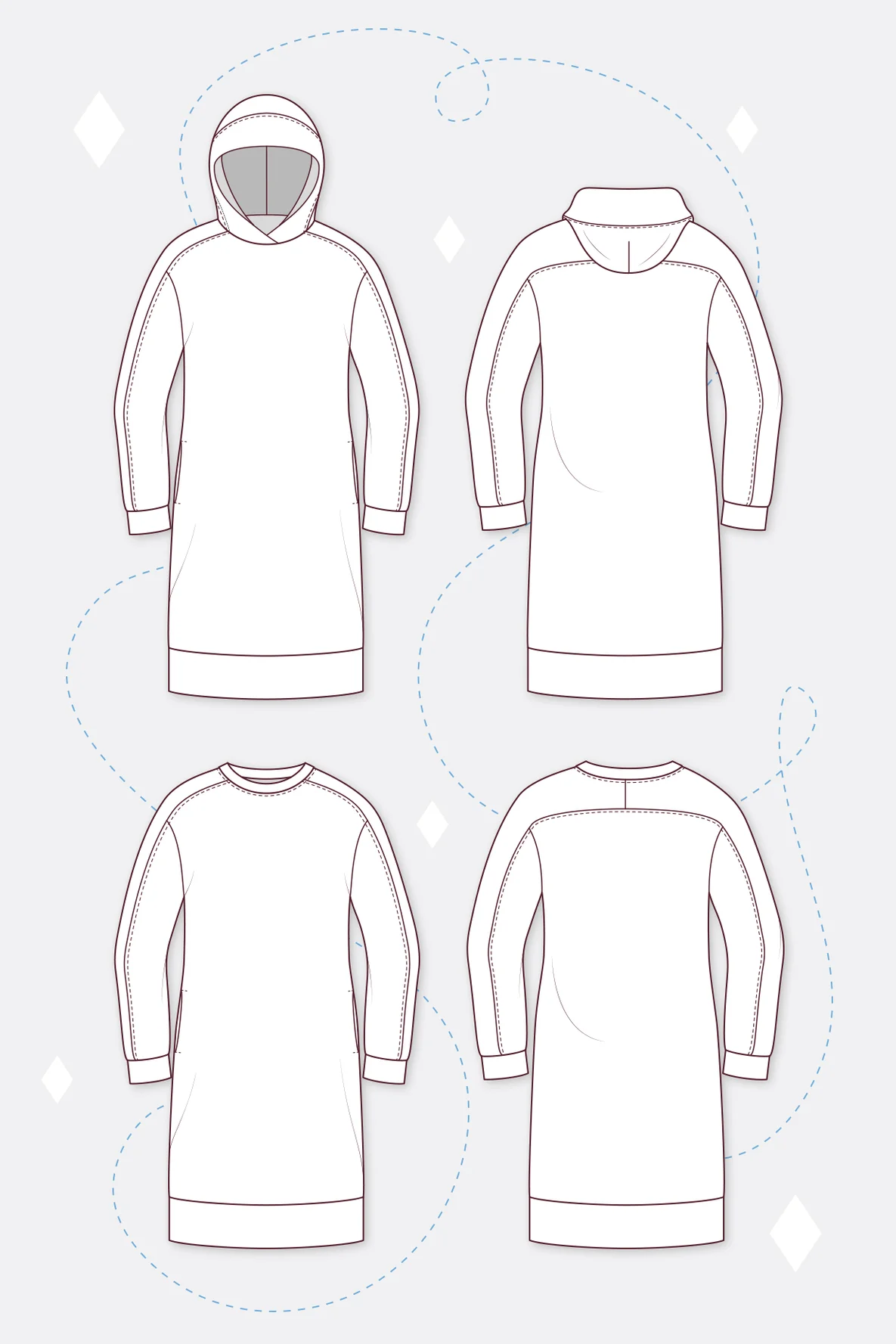 Schnittmuster Sweatkleid Kapuze oder runder Ausschnitt Sue