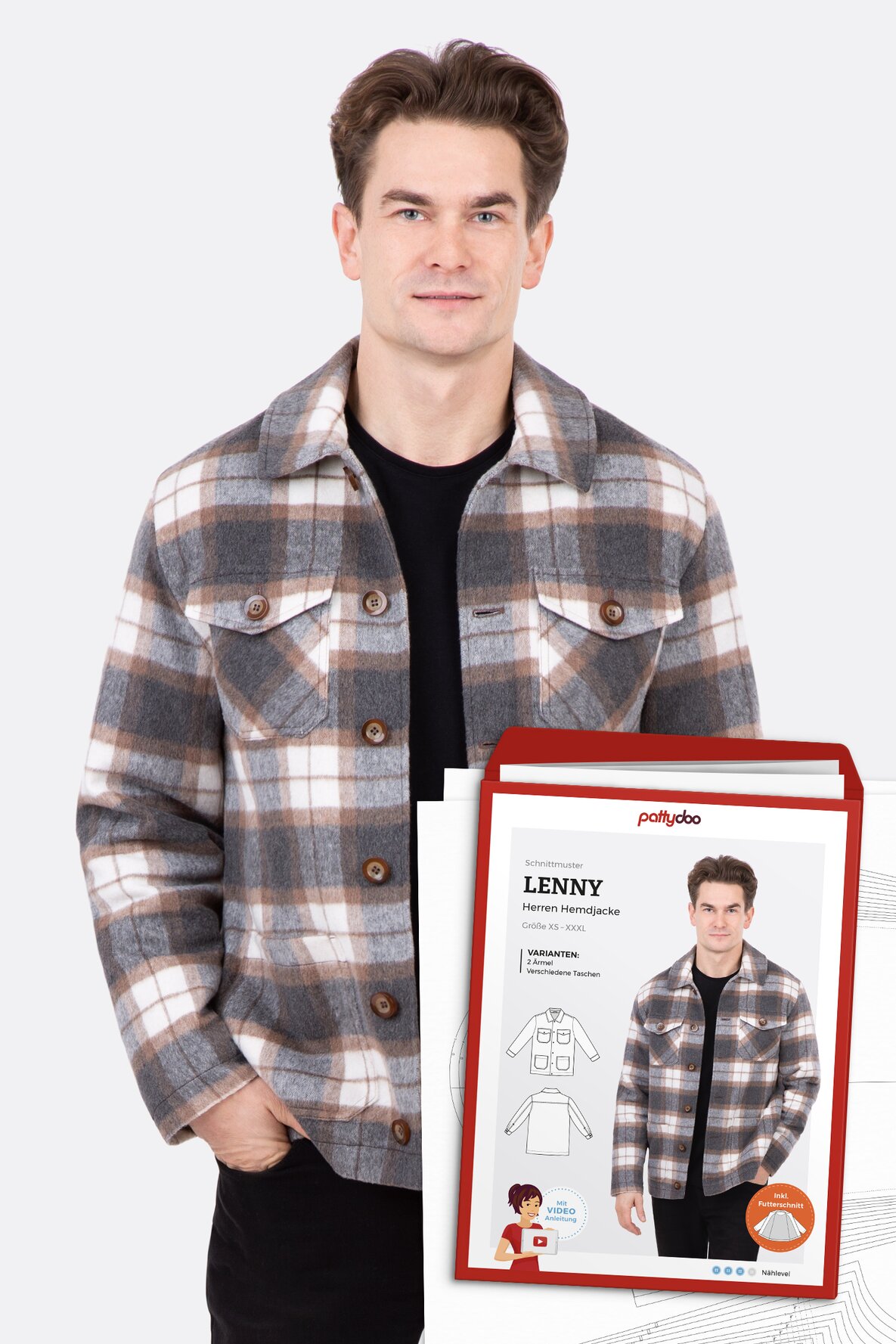 Papierschnittmuster Lenny für Herren-Hemdjacken zum Selbernähen