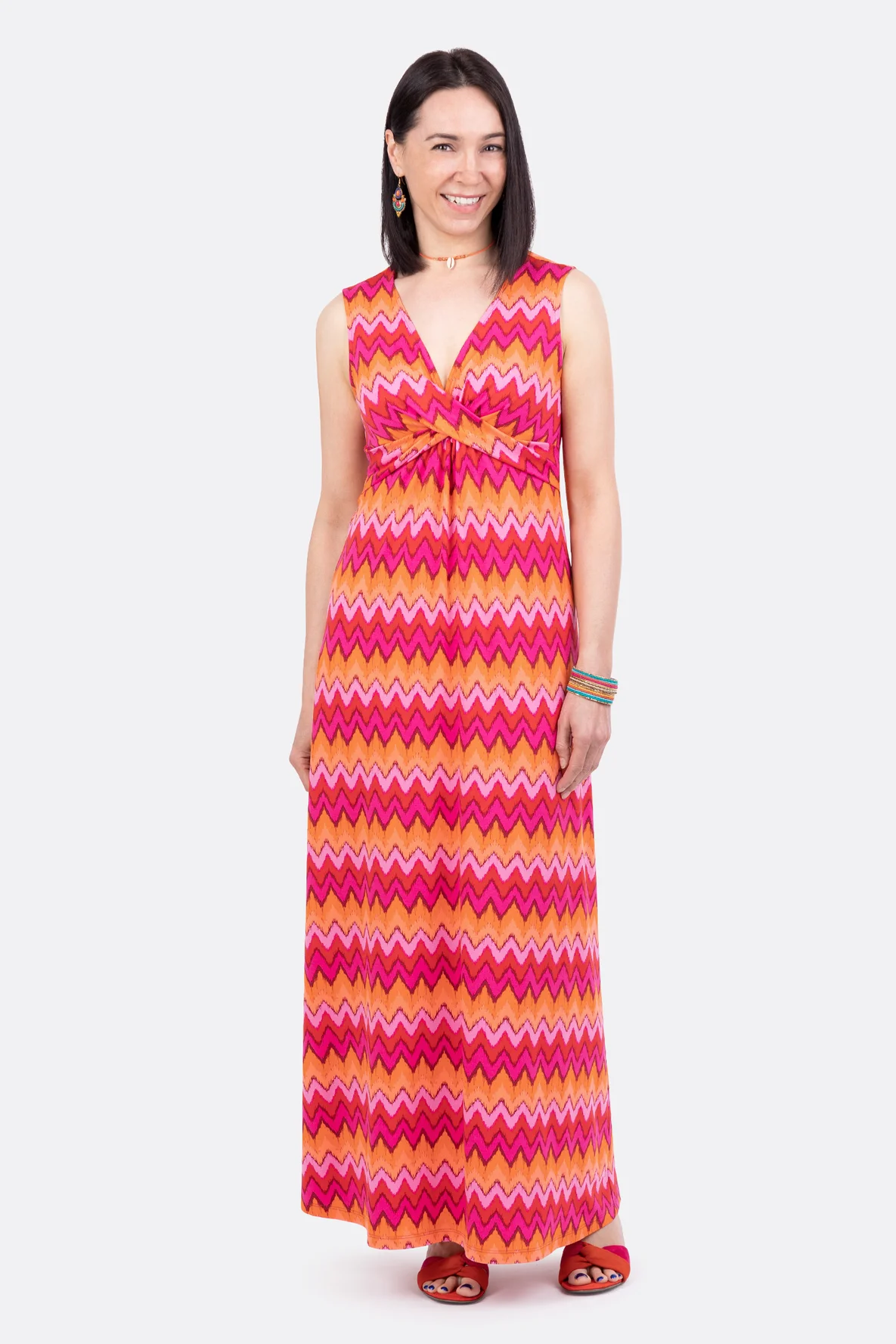 Schnittmuster Sommer-Maxikleid aus Jersey mit Knotenausschnitt nähen