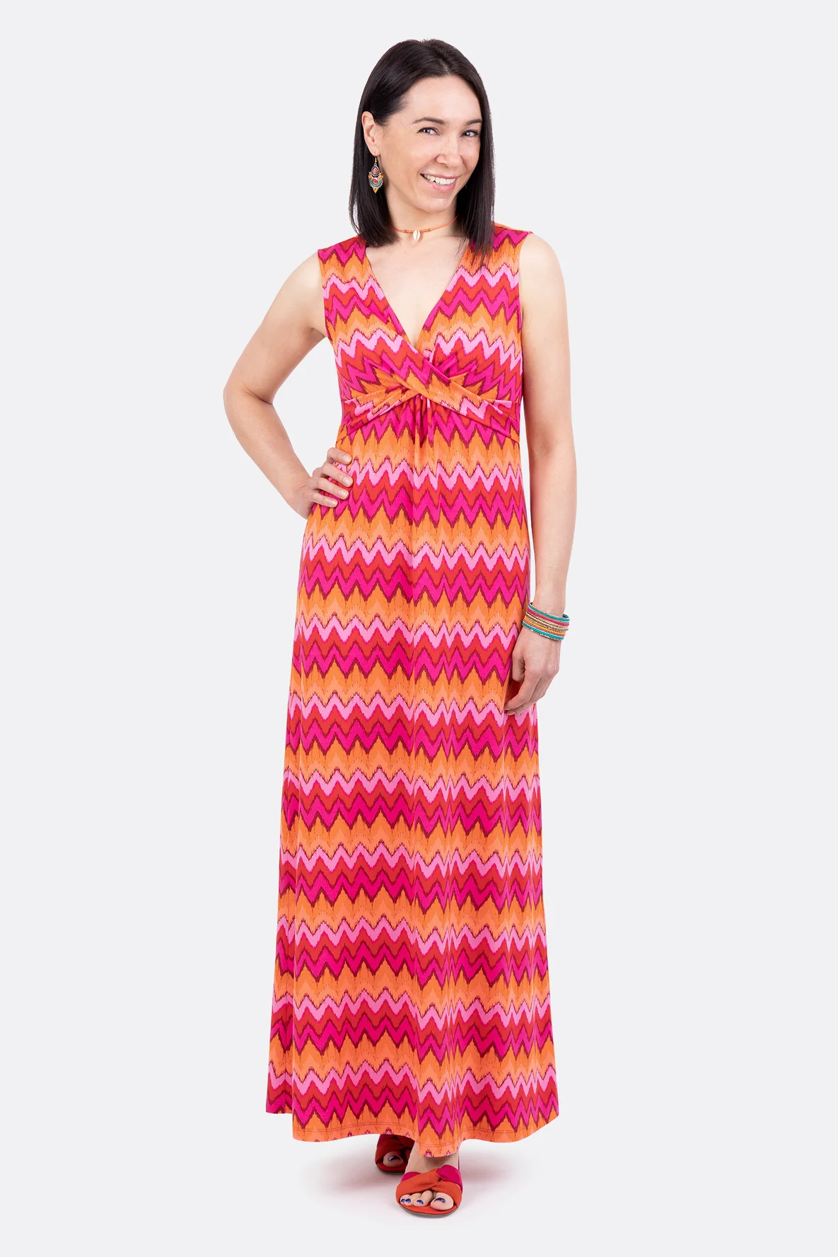 Schnittmuster Damen-Maxikleid mit Knoten-Ausschnitt nähen