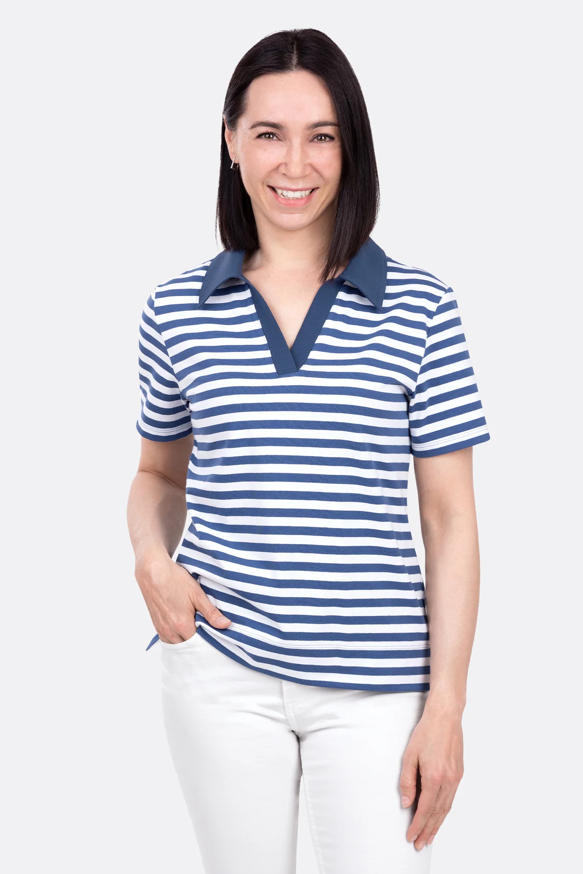 Schnittmuster Damen Poloshirt aus Streifen Jersey