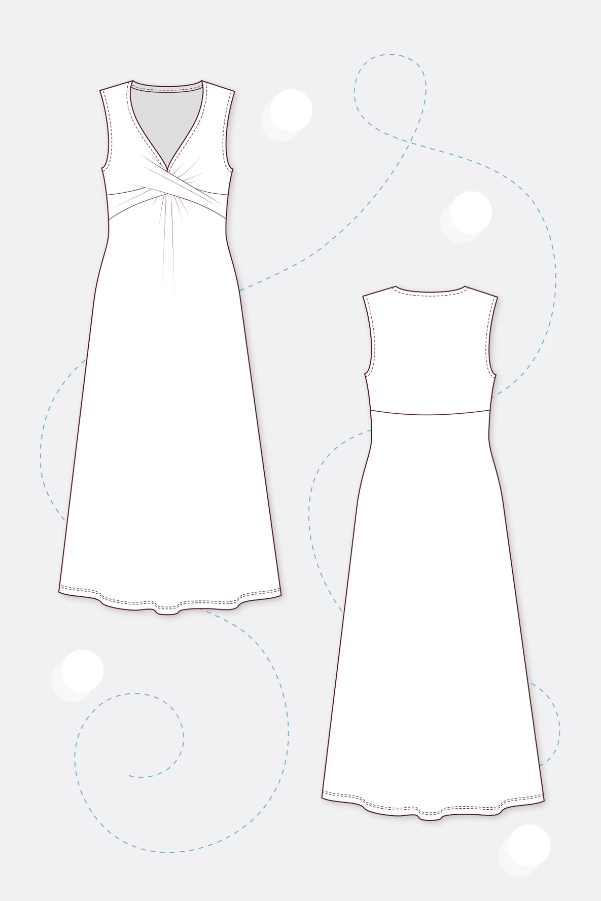 Schnittmuster für Maxikleid mit Knotenausschnitt zum Selbernähen