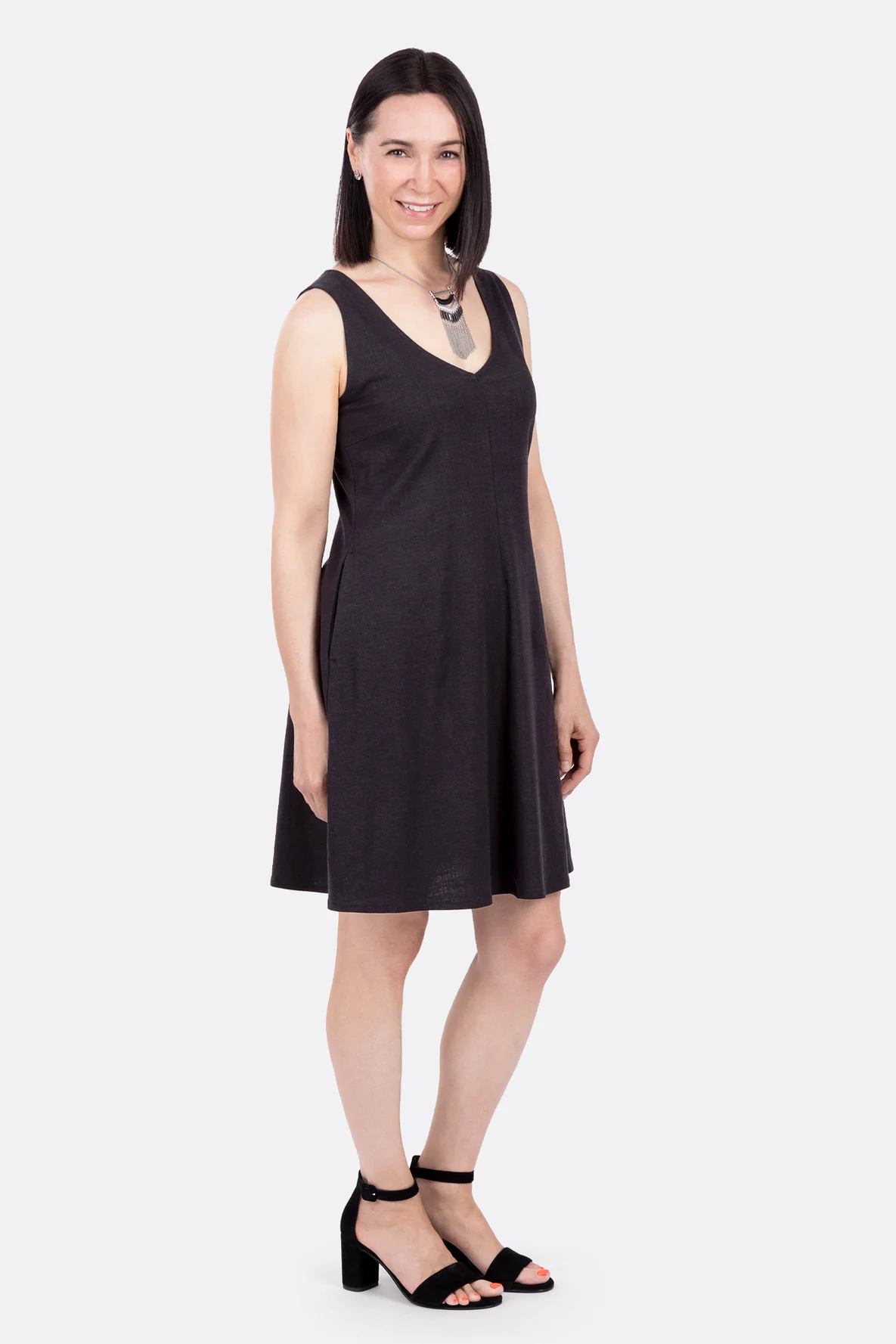 Schnittmuster Leinenkleid äremellos ausgestellt naehen