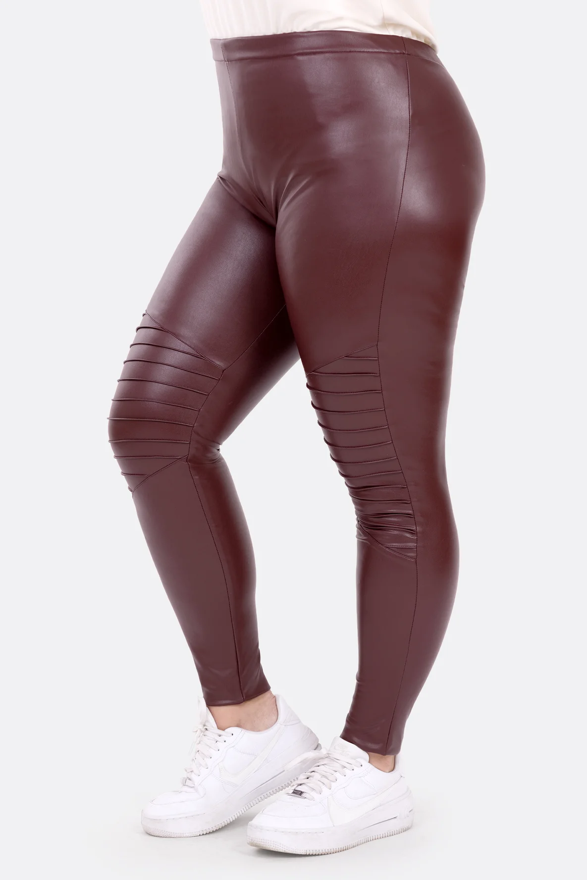 Damen Biker-Leggings mit Biesen aus Stretch-Kunstleder