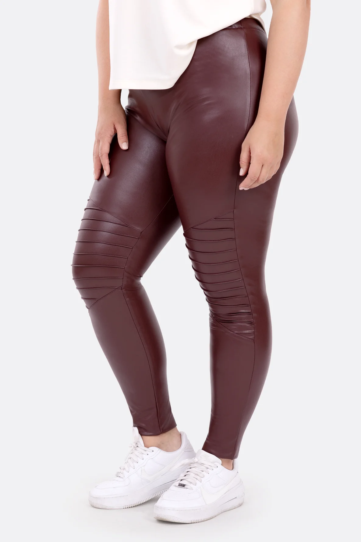 Damen Biker-Leggings mit Biesen aus Stretch-Kunstleder