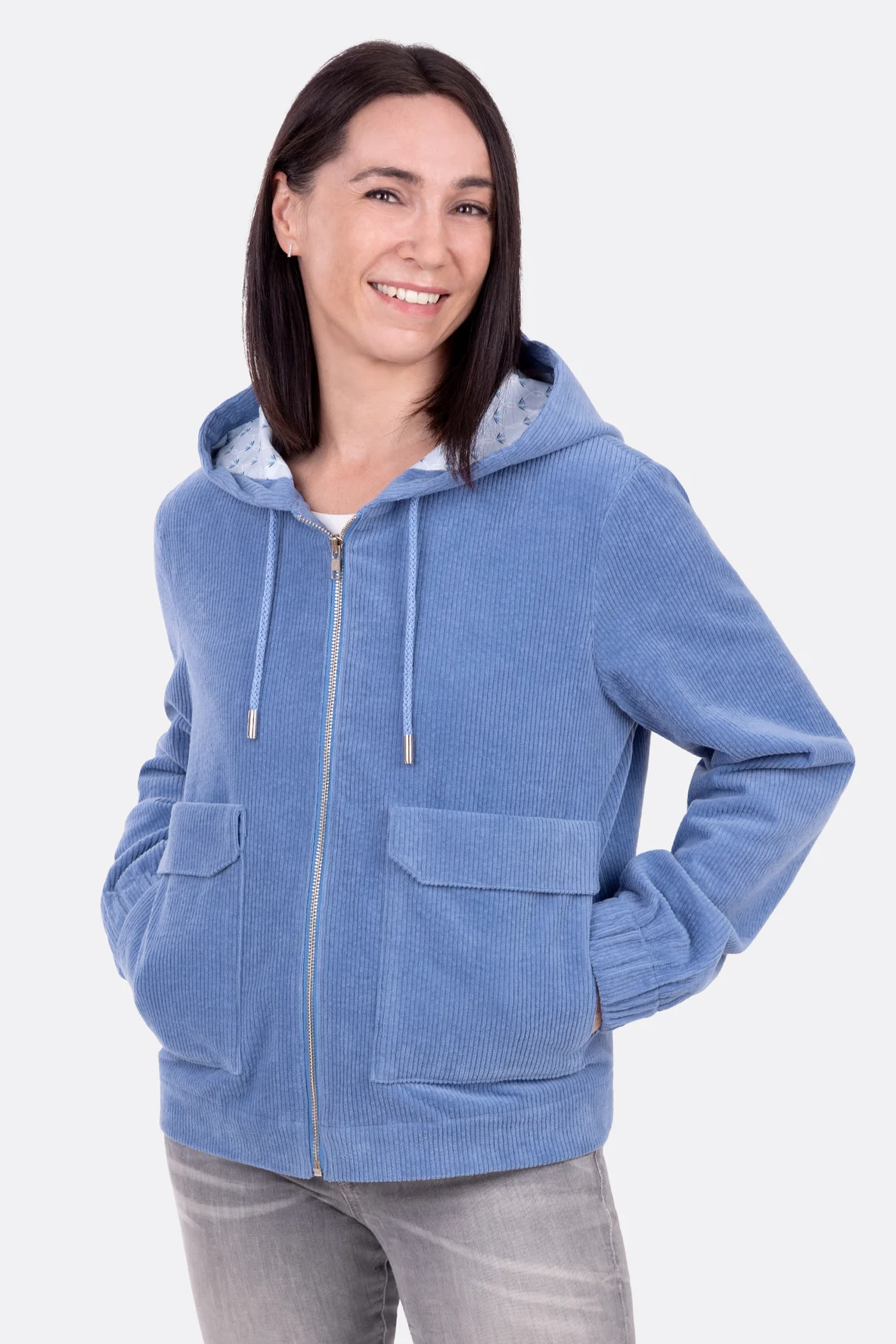 Cordjacke Schnittmuster zum Selbernähen mit Kapuze und Futter