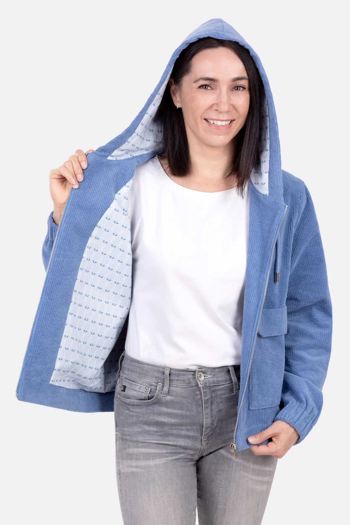 Jacke mit Futter nähen Schnittmuster für Anorak aus Cordstoff
