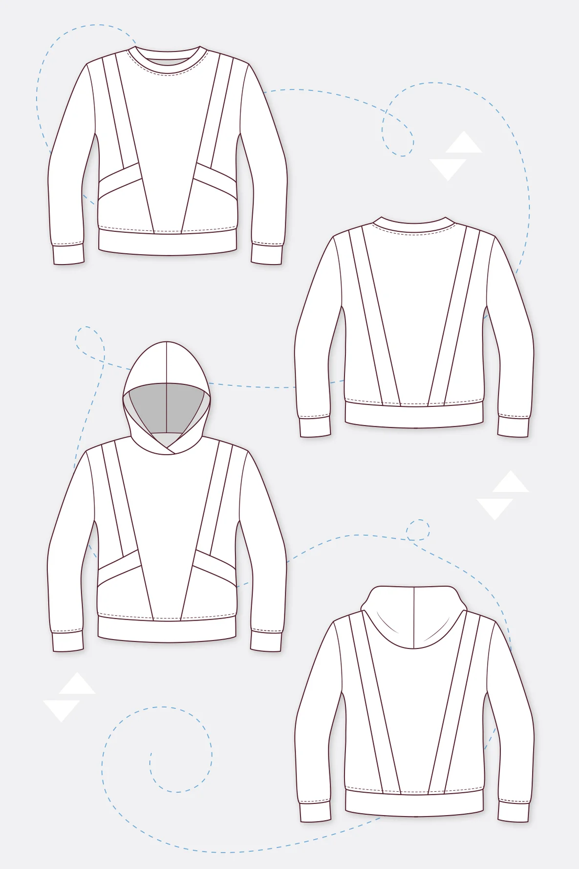 Schnittmuster Damen-Hoodie Sweatshirt mit Teilungsnähten