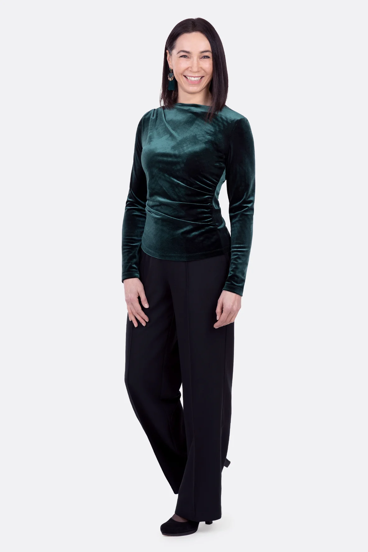 elegantes Langarm Damenshirt mit Raffung selber nähen