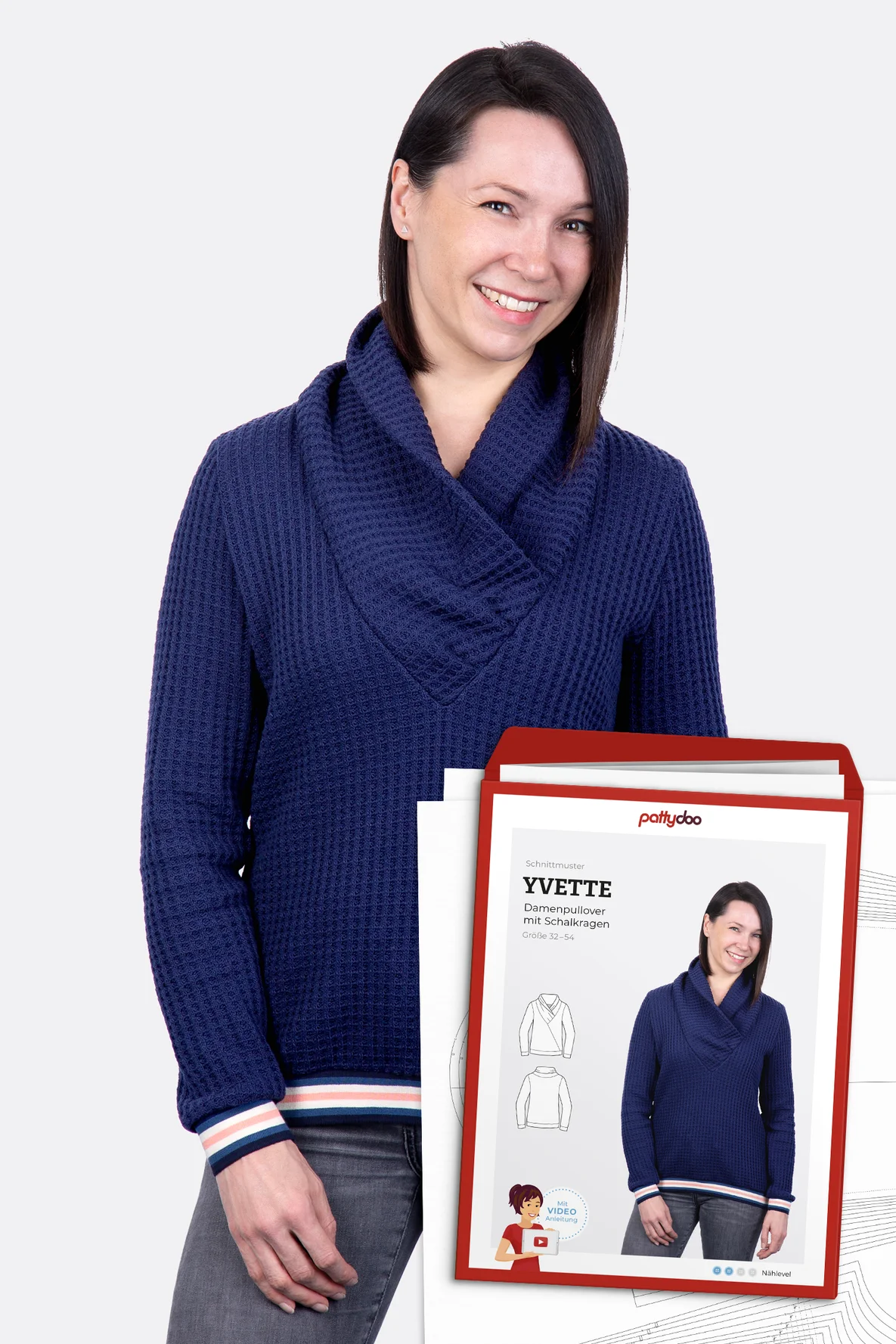 Papierschnittmuster Yvette Pullover Schalkragen selber naehen