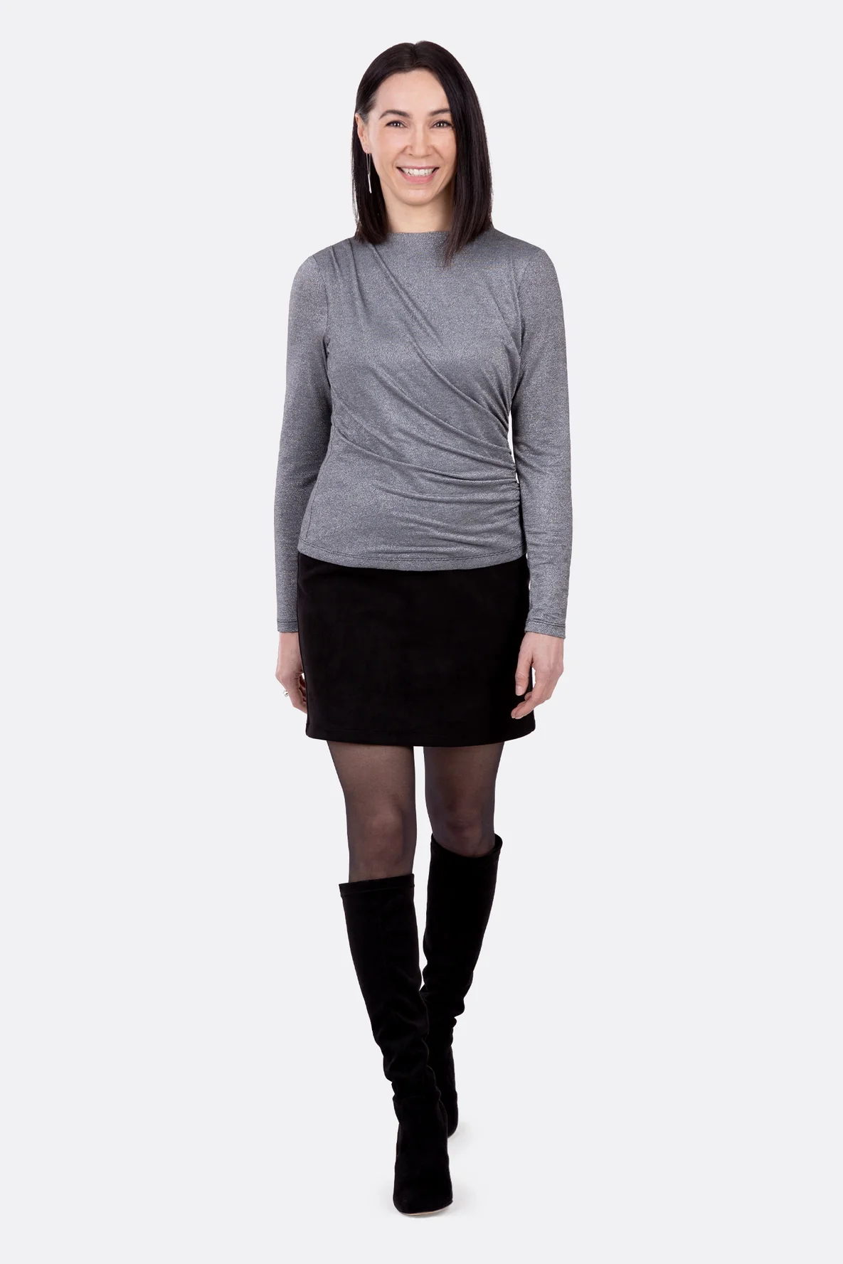 Schnittmuster Damenshirt mit Drapierung aus Lurex für festliches Outfit