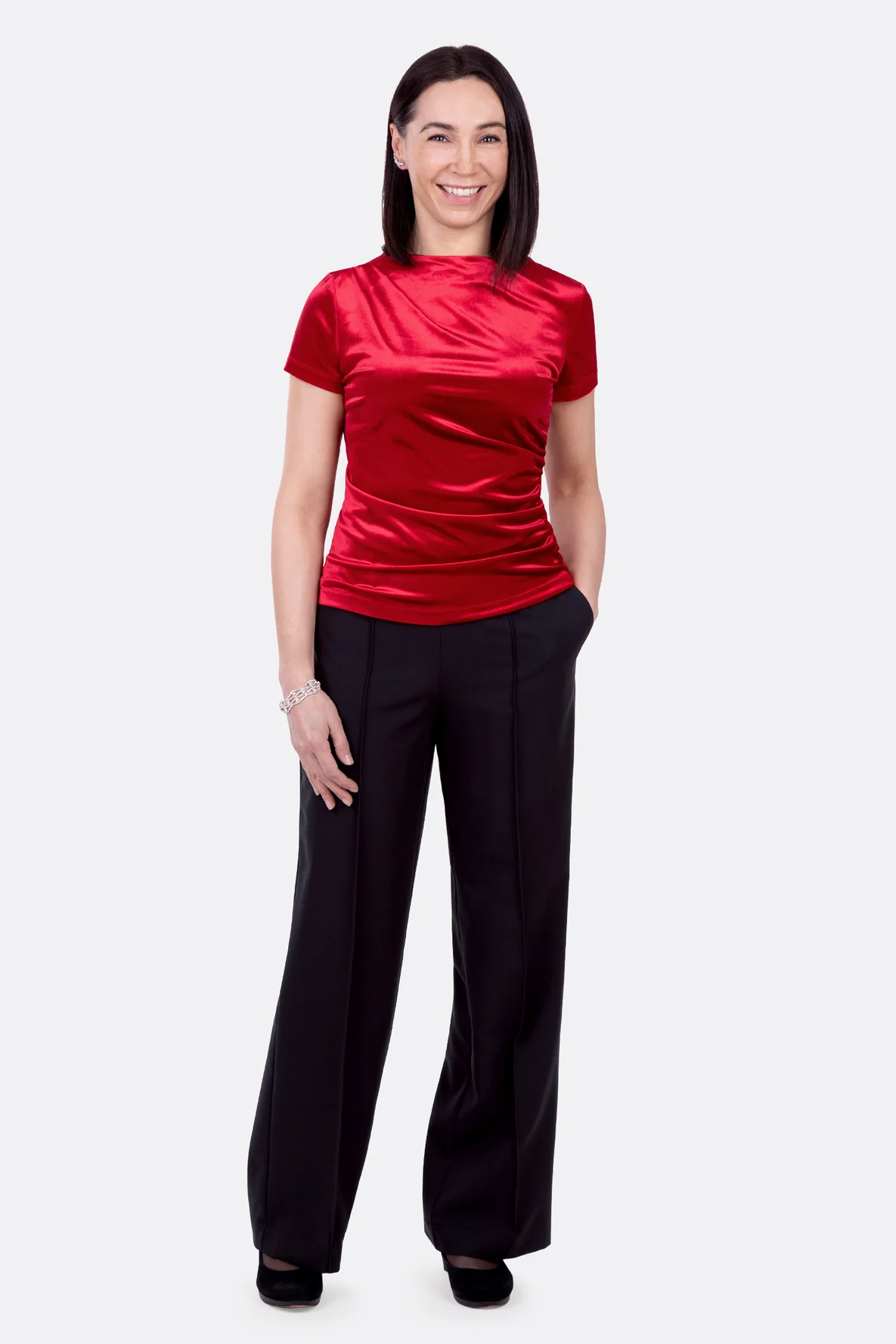 Schnittmuster festliches Samt-Shirt Drapierung zu weiter Hose 