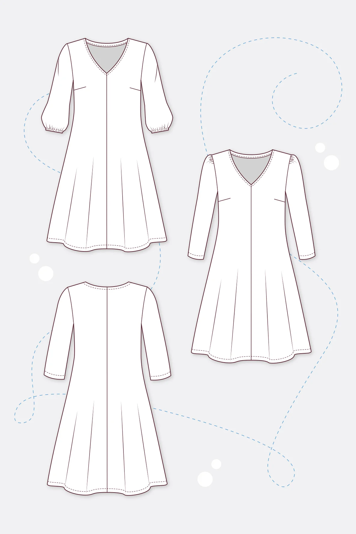 Schnittmuster Kleid A-Linie Ärmelvarianten Nähanleitung