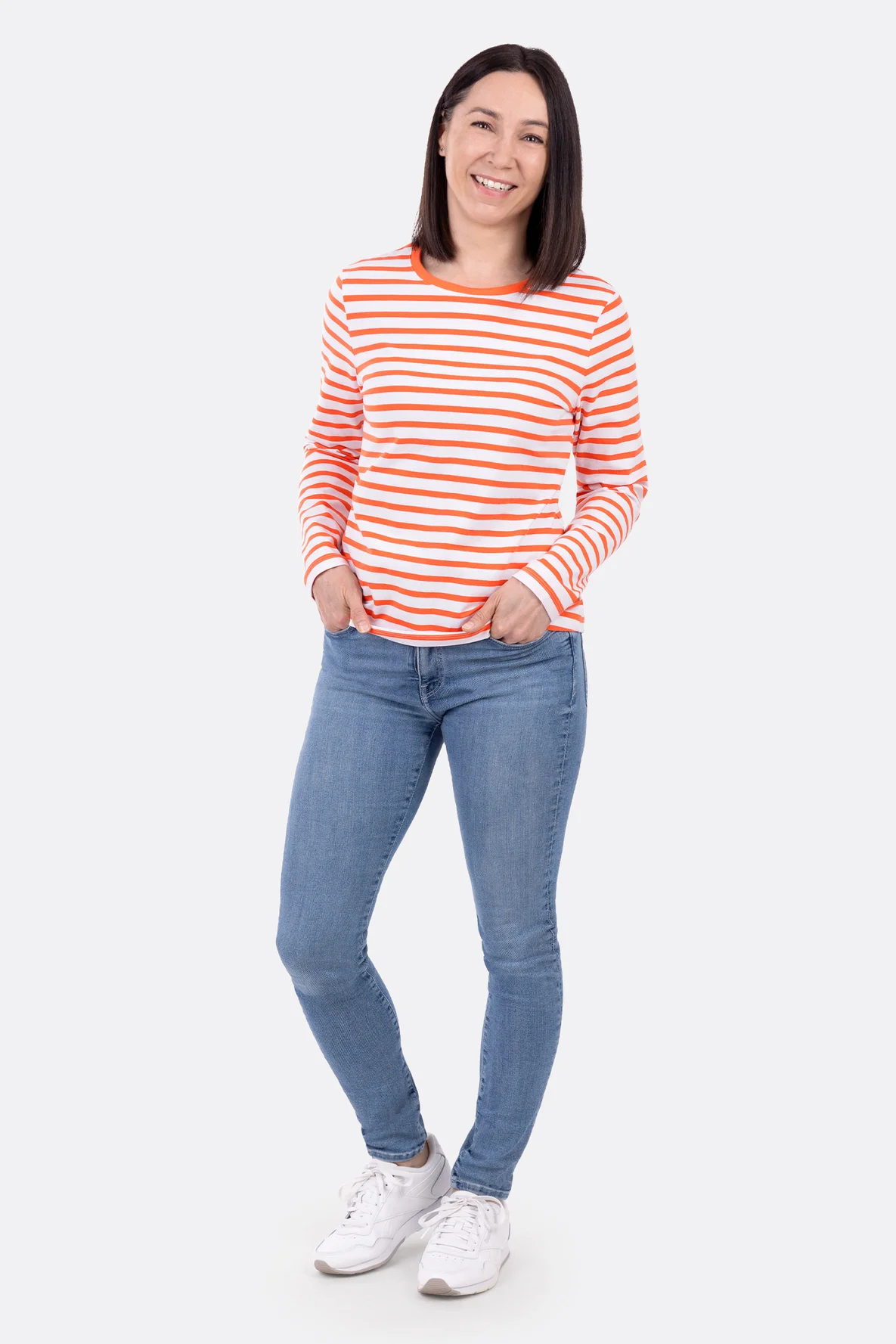 Basic-Shirt Schnittmuster Longsleeve runder Ausschnitt nähen