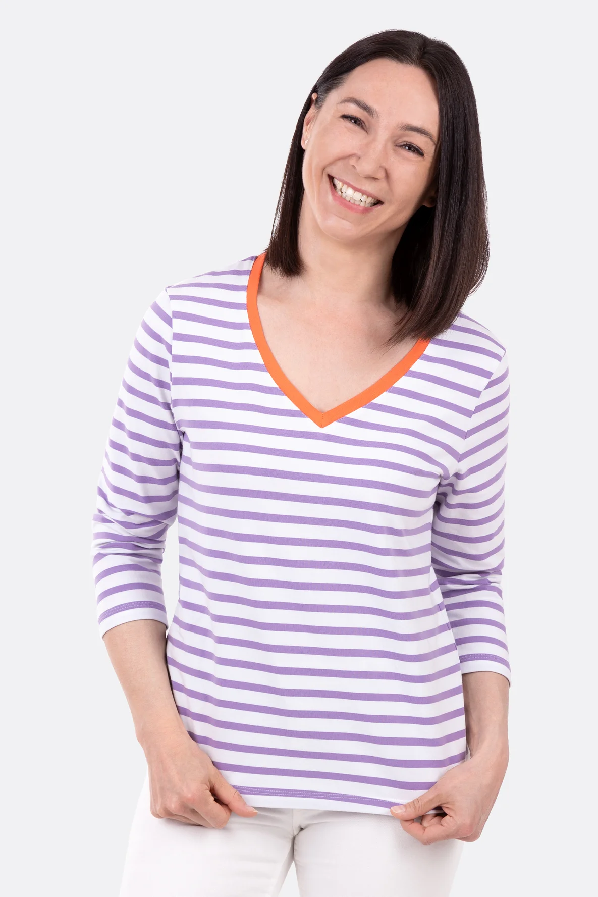 Schnittmuster Basicshirt V-Ausschnitt Dreiviertelärmel Nähanleitung