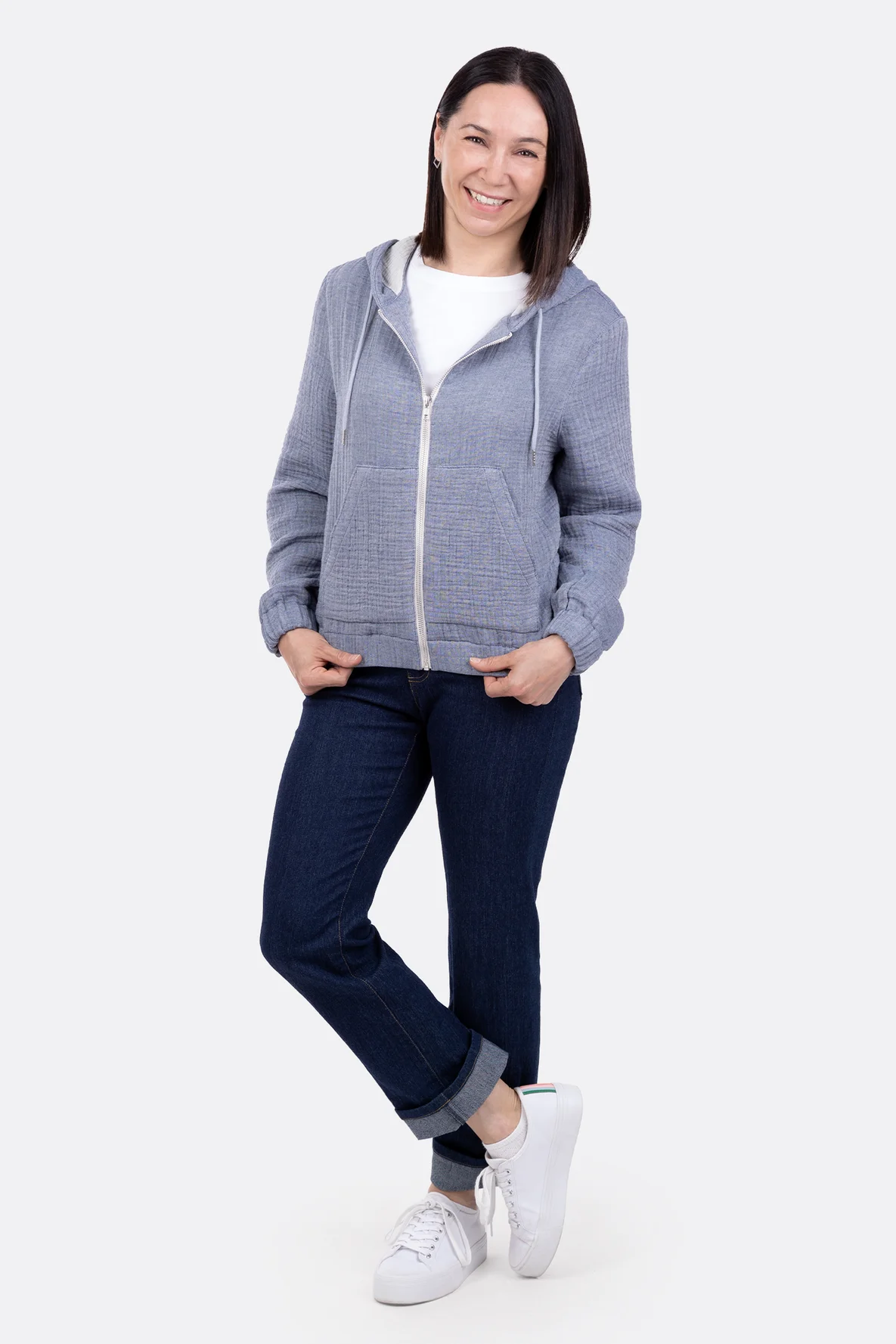 Kapuzenjacke Musselin Schnittmuster Tasche Reißverschluss