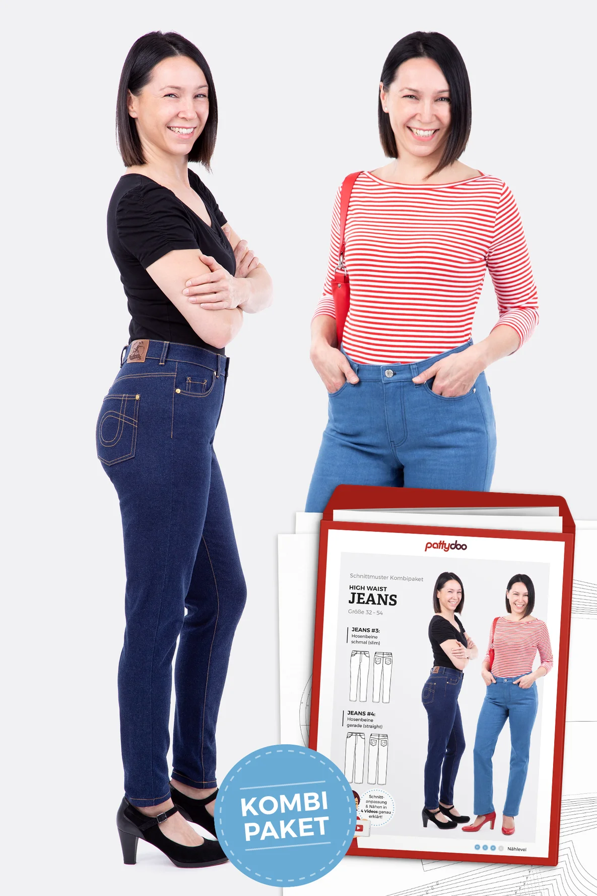 Papierschnittmuster Jeans high waist slim straight selber nähen