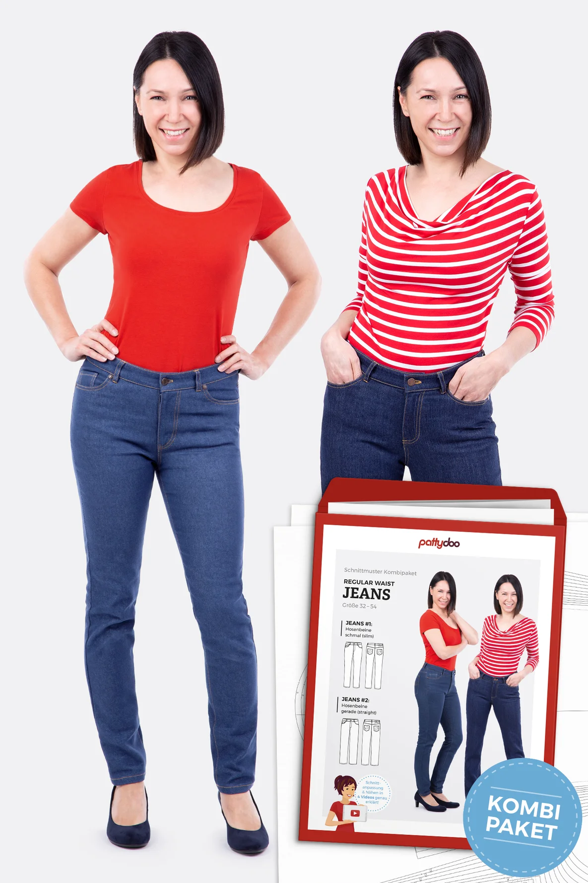 Papierschnittmuster Jeans regular waist slim straight selber nähen