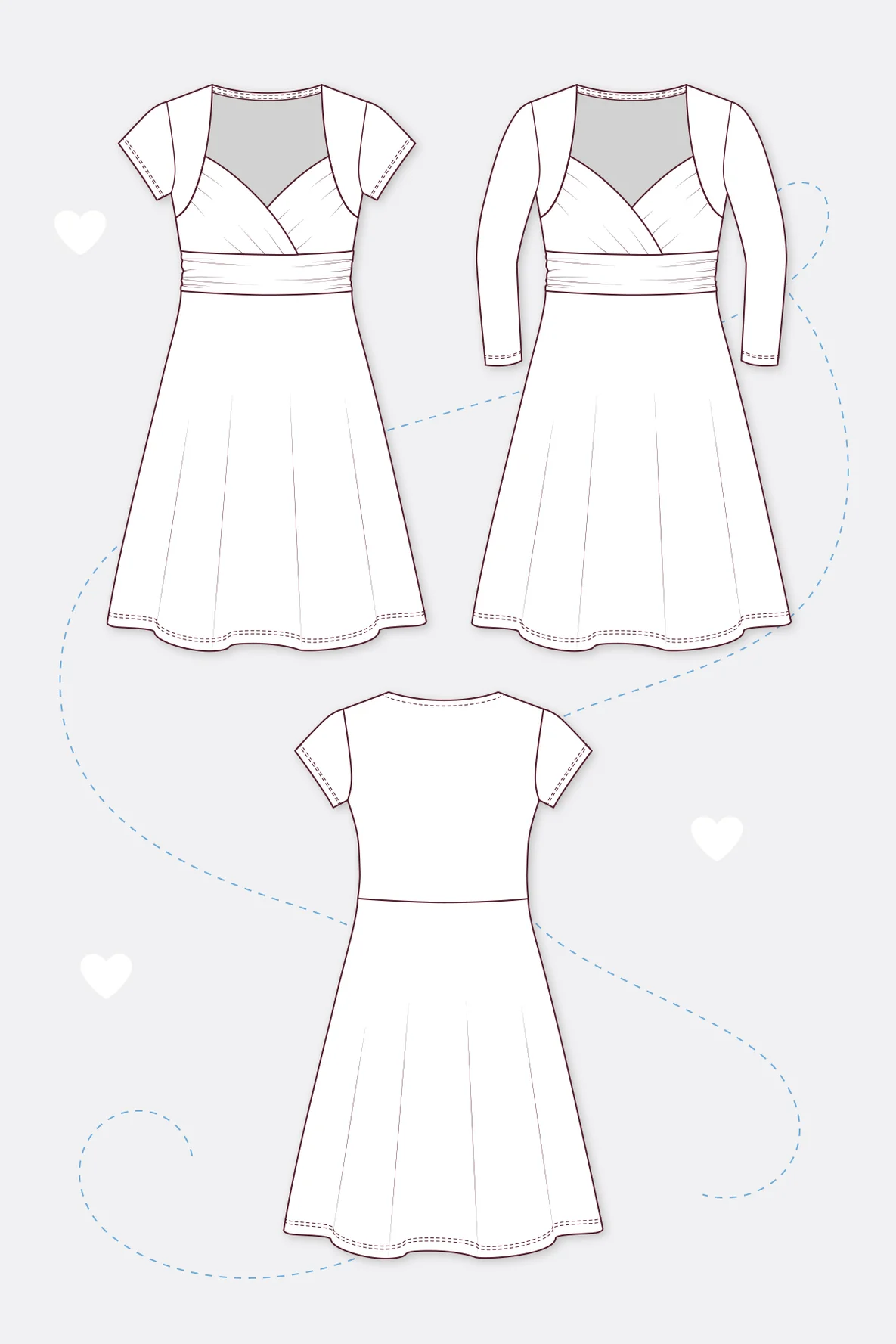 Schnittmuster Jerseykleid Herzausschnitt mit Ärmeln nähen