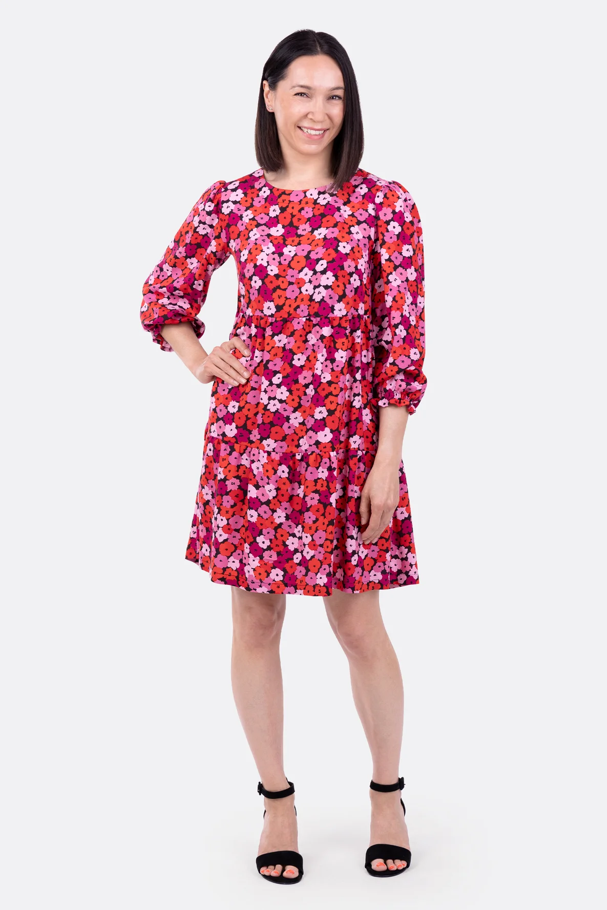 Schnittmuster Stufenkleid aus Viskose mit Puffärmel selber nähen