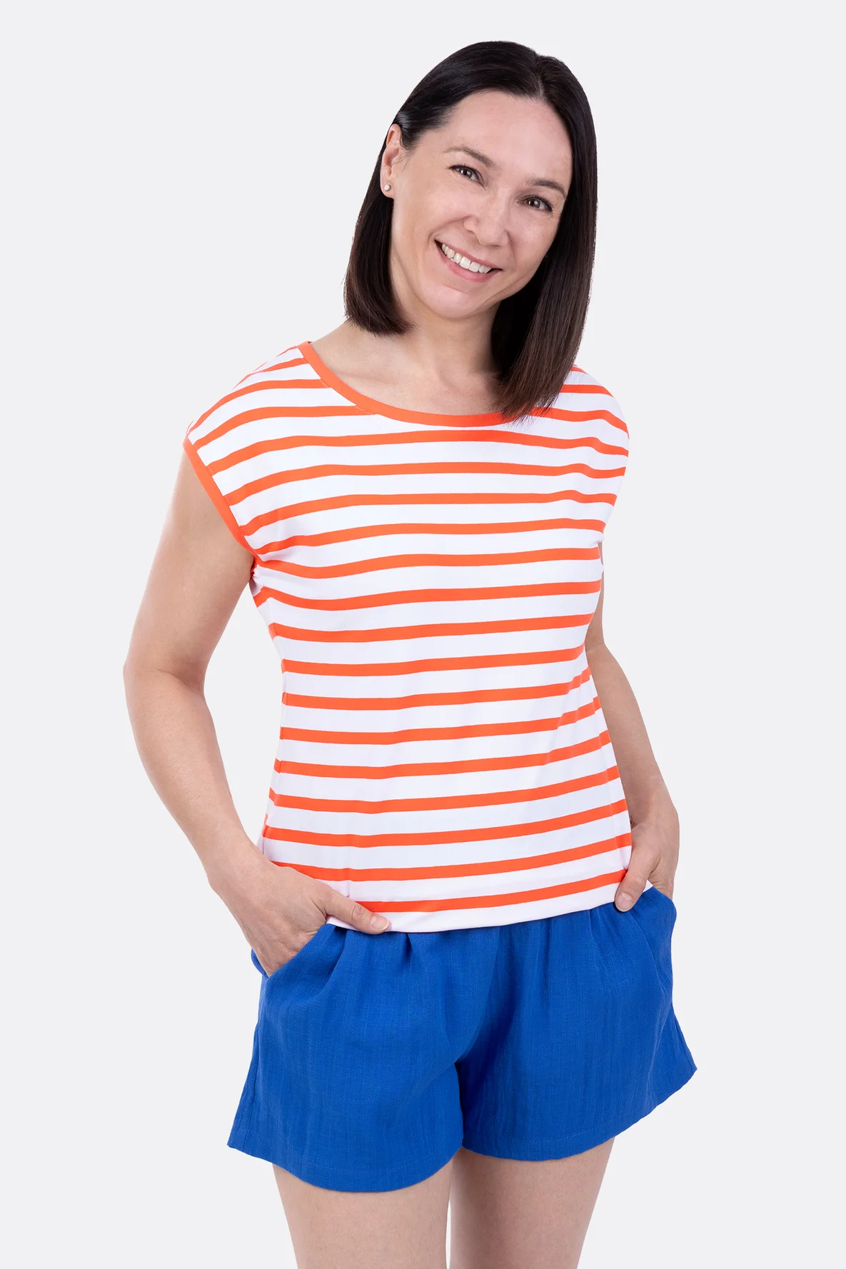 Sommershirt Schnittmuster Streifen Bio-Jersey orange nähen