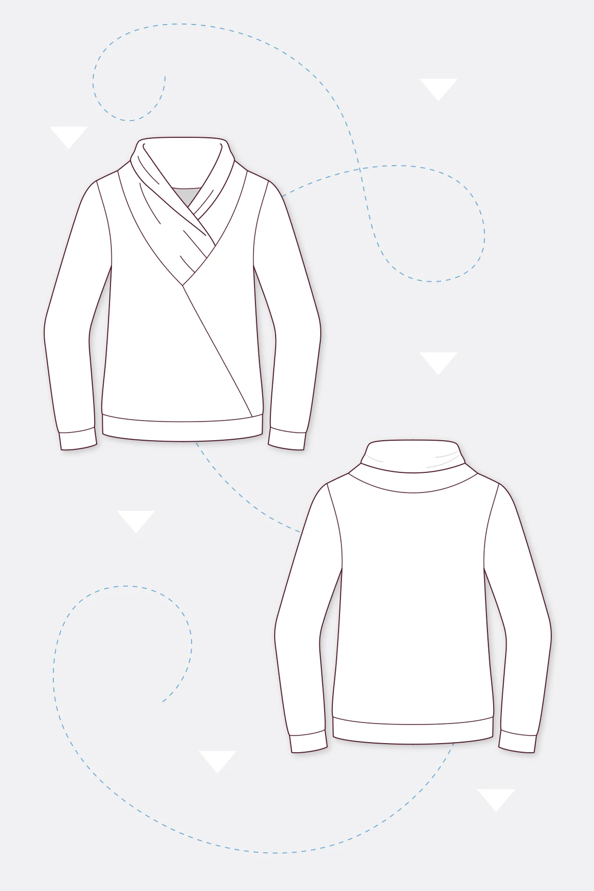 Schnittmuster Pullover mit Schalkragen Zeichnung