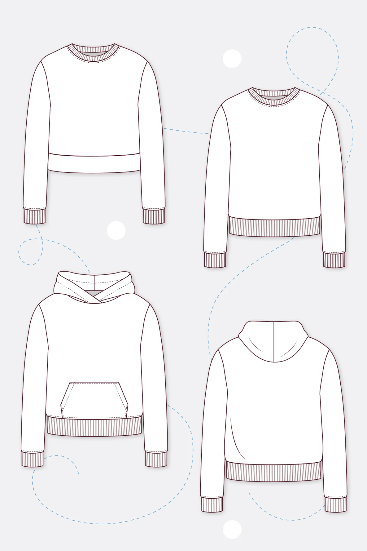 Schnittmuster Sweatshirt Basic Hoodie Croppes Nähvarianten