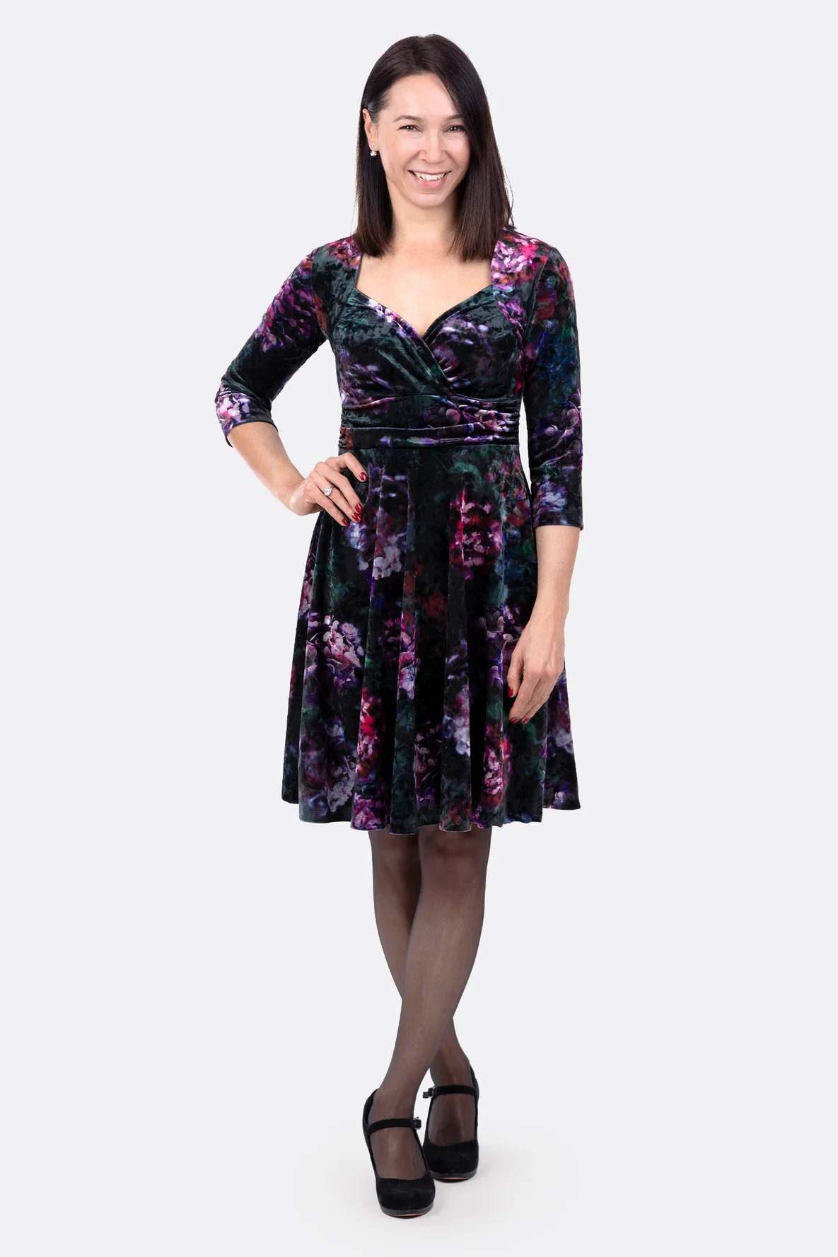 Jerseykleid Herzausschnitt Stretch-Samt festlich nähen