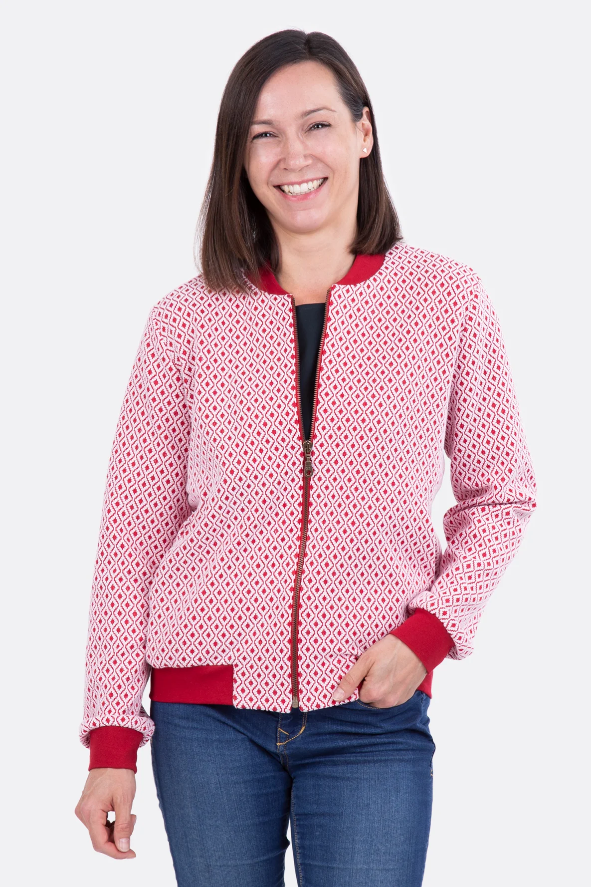 Blouson Jacke rot weiß Muster selber nähen