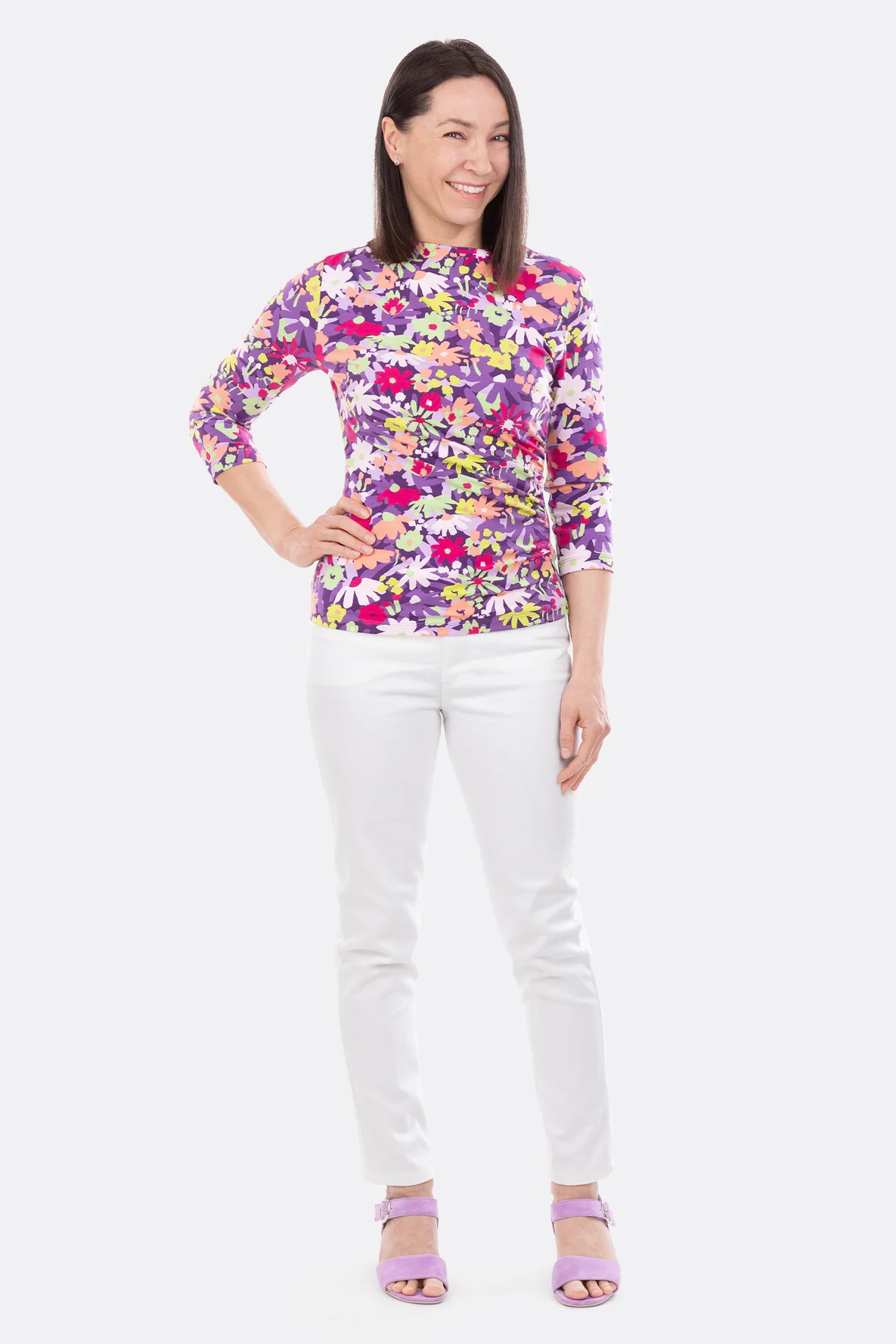 Schnittmuster Damenshirt drapiert aus Jersey Blumenmuster selber nähen