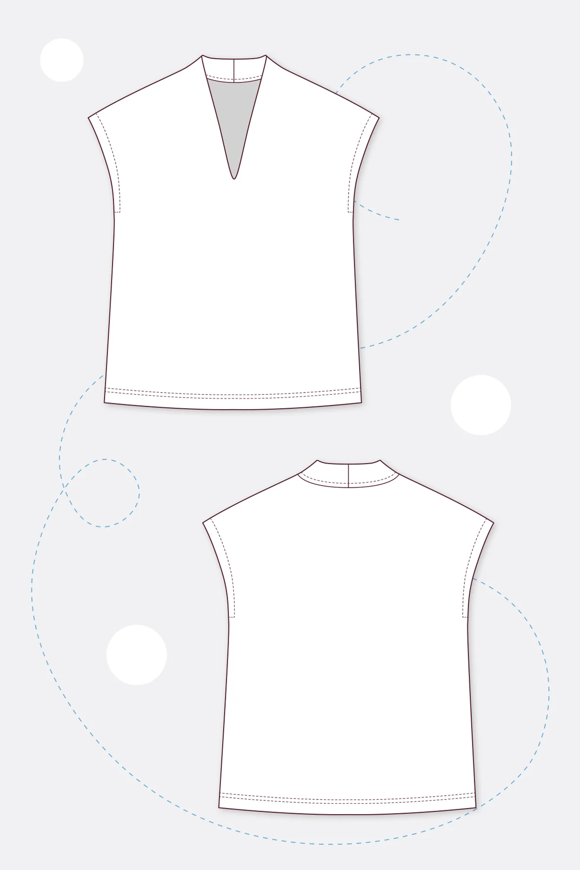 Schnittmuster Shirt Bluse Kelchkragen technische Zeichnung