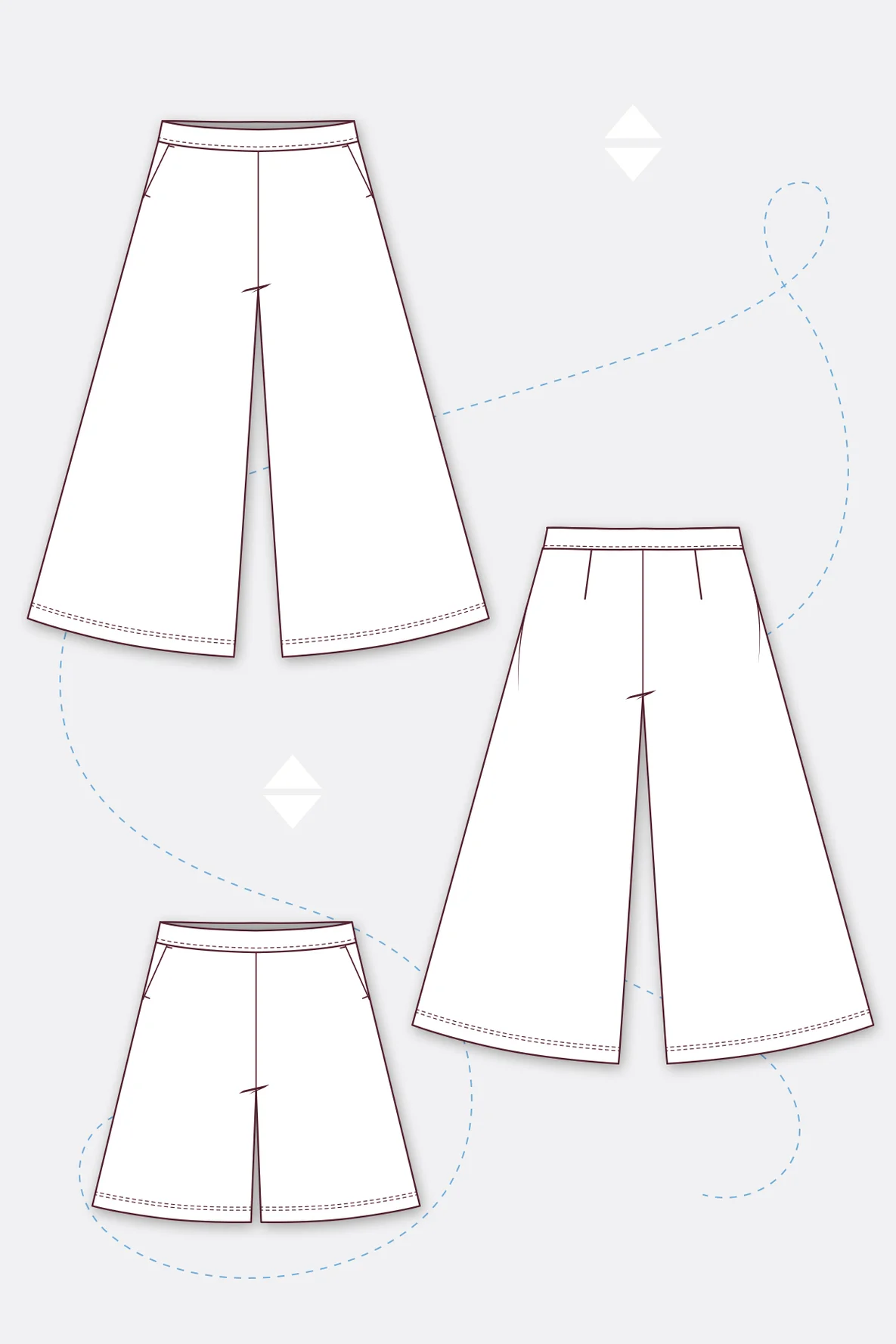 Schnittmuster Gigi Culotte Bermudas Hose weite Beine Ansichten