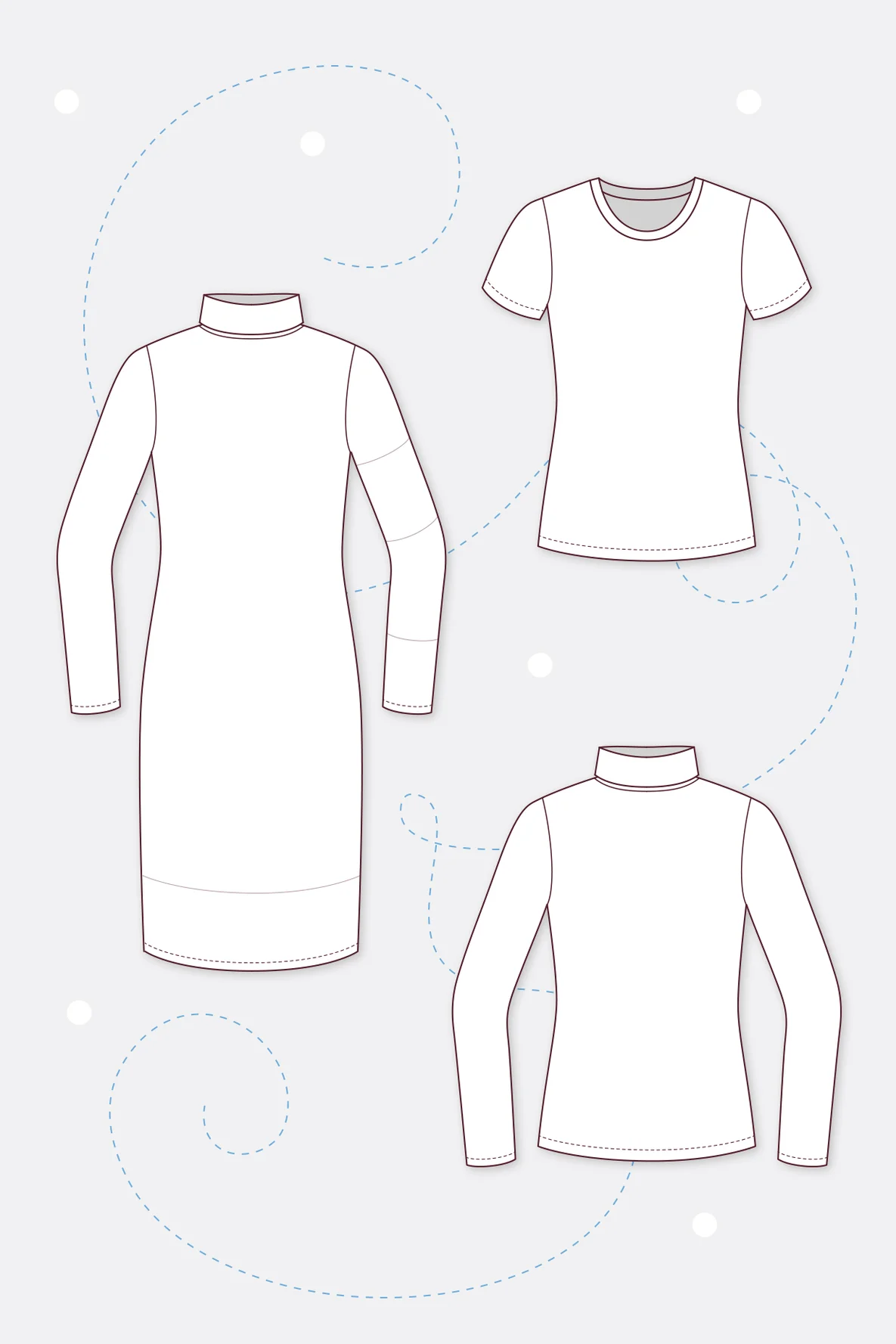 Schnittmuster Shirt Kleid Rollkragen Runder Ausschnitt Varianten nähen