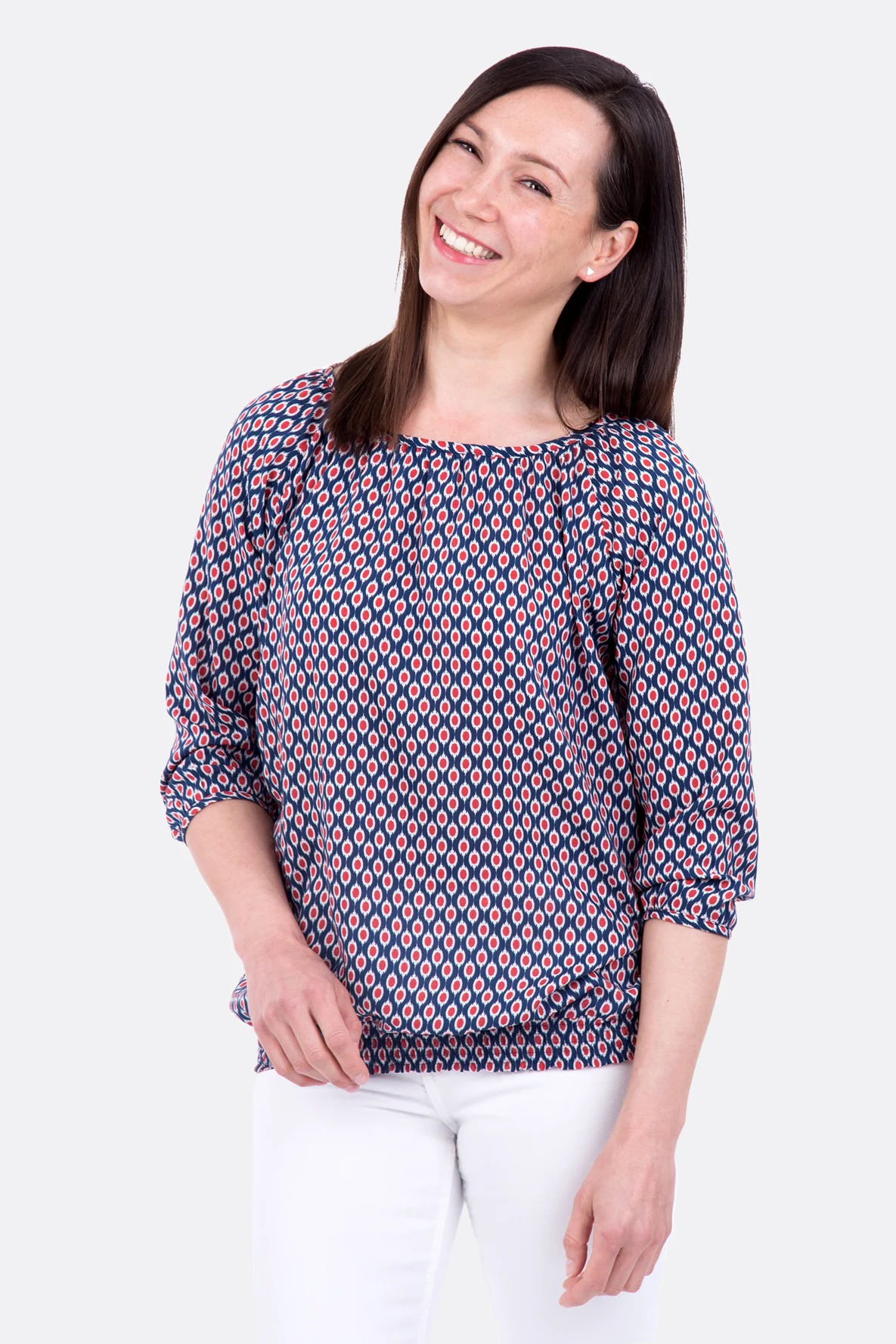 Schnittmuster Carmen für Bluse mit Smokbund und Dreiviertelärmeln