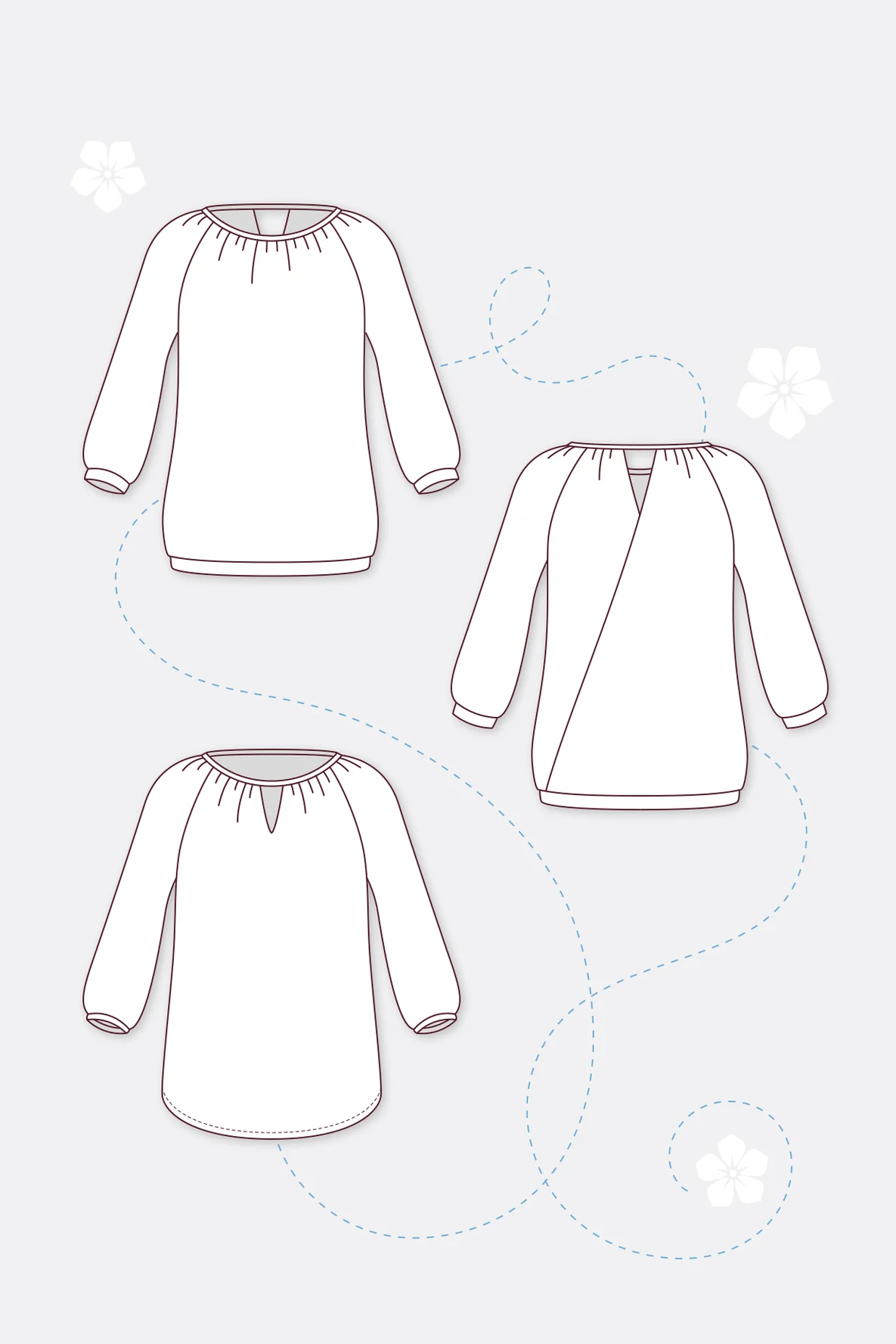 Damen Shirt und Bluse mit Wickeloptik Technische Zeichnung 