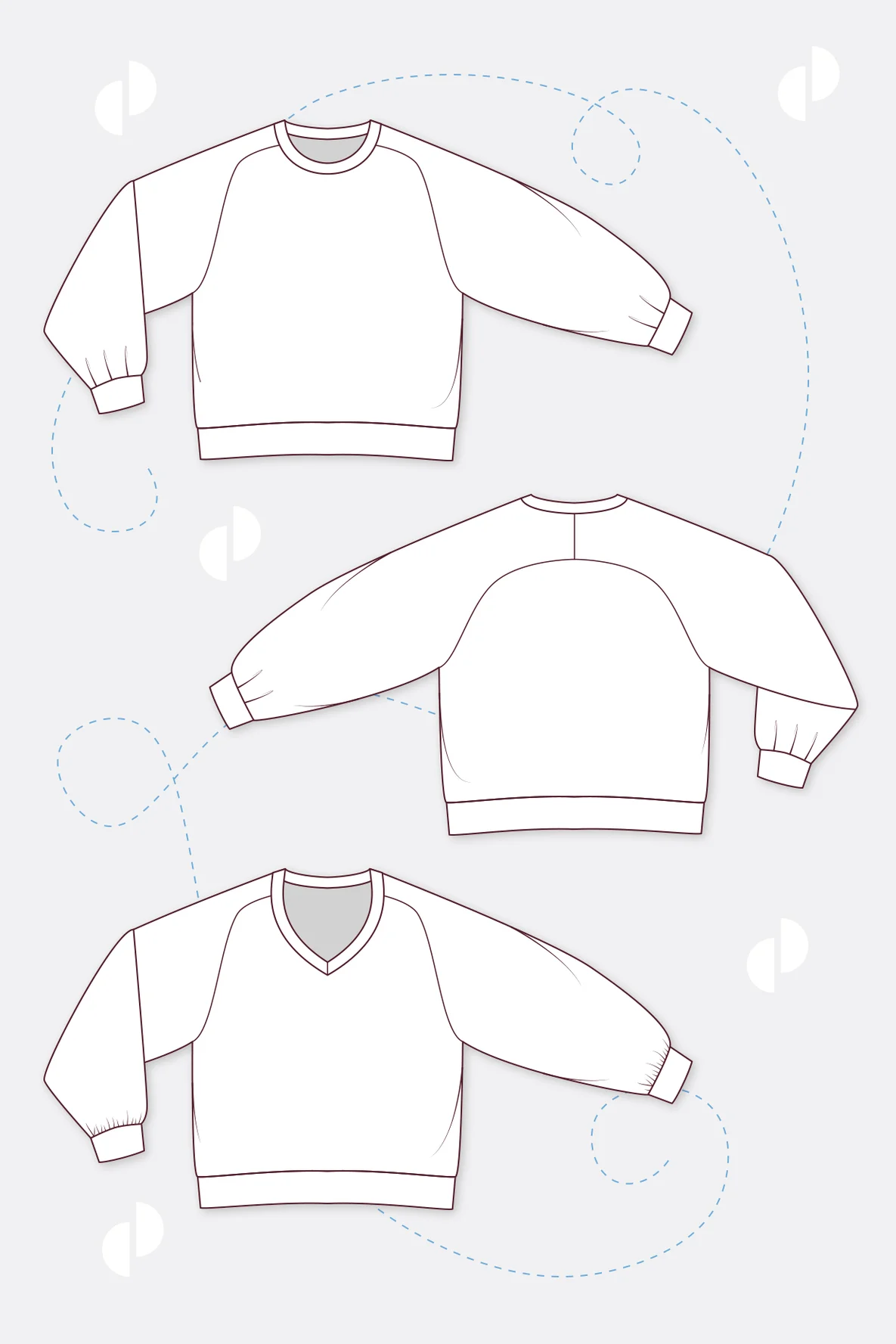 Schnittmuster Raglanpullover Tatym Varianten zum Selbernähen