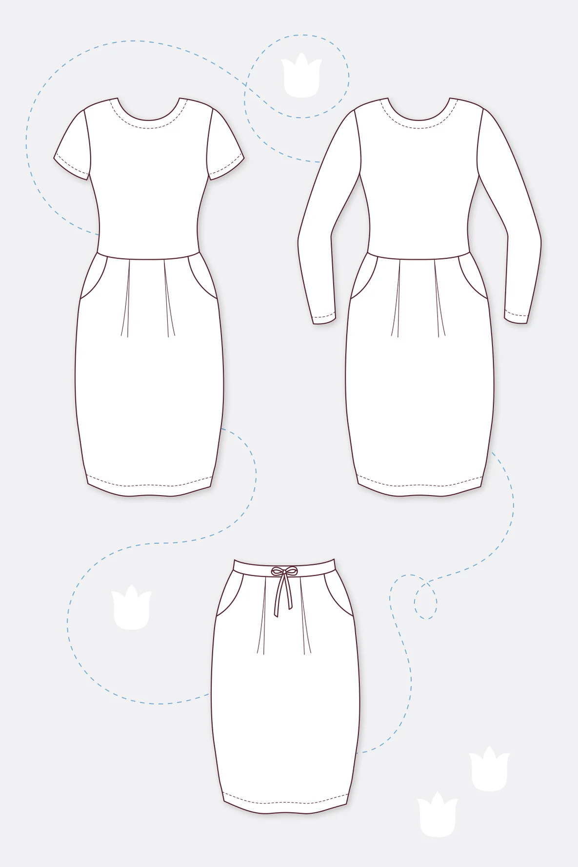 Tulpenkleid "Bella" für Teenager Technische Zeichnung