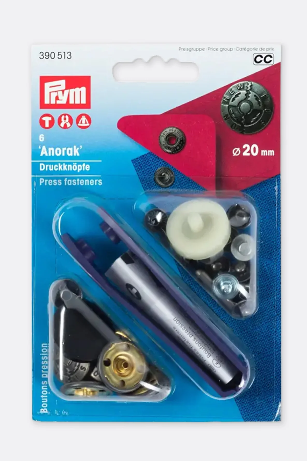 Prym Anorak 15mm Non-Sew Press Fasteners 10pcs with Tool