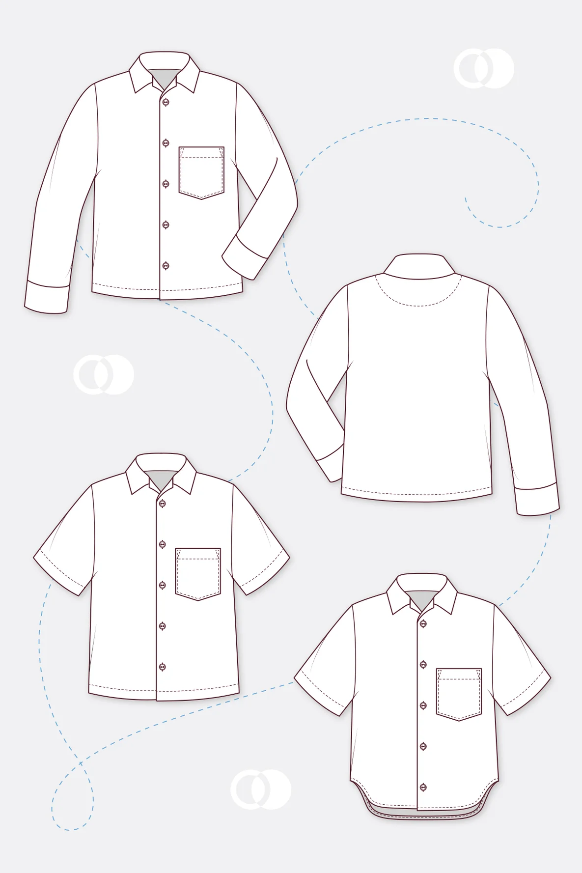 Schnittmuster Herrenhemd David Varianten technische Zeichnung