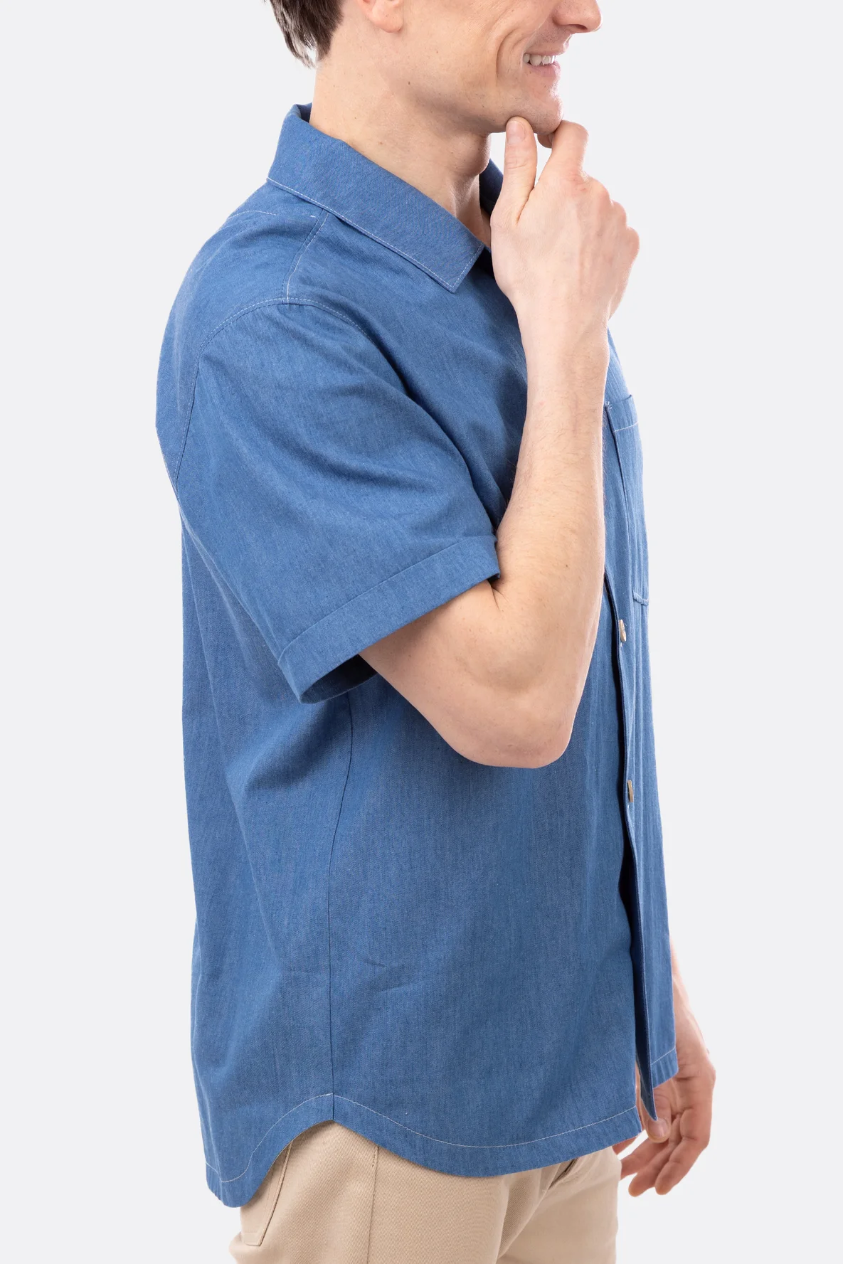 Schnittmuster Herrenhemd Jeansstoff Ärmel gekrempelt nähen 