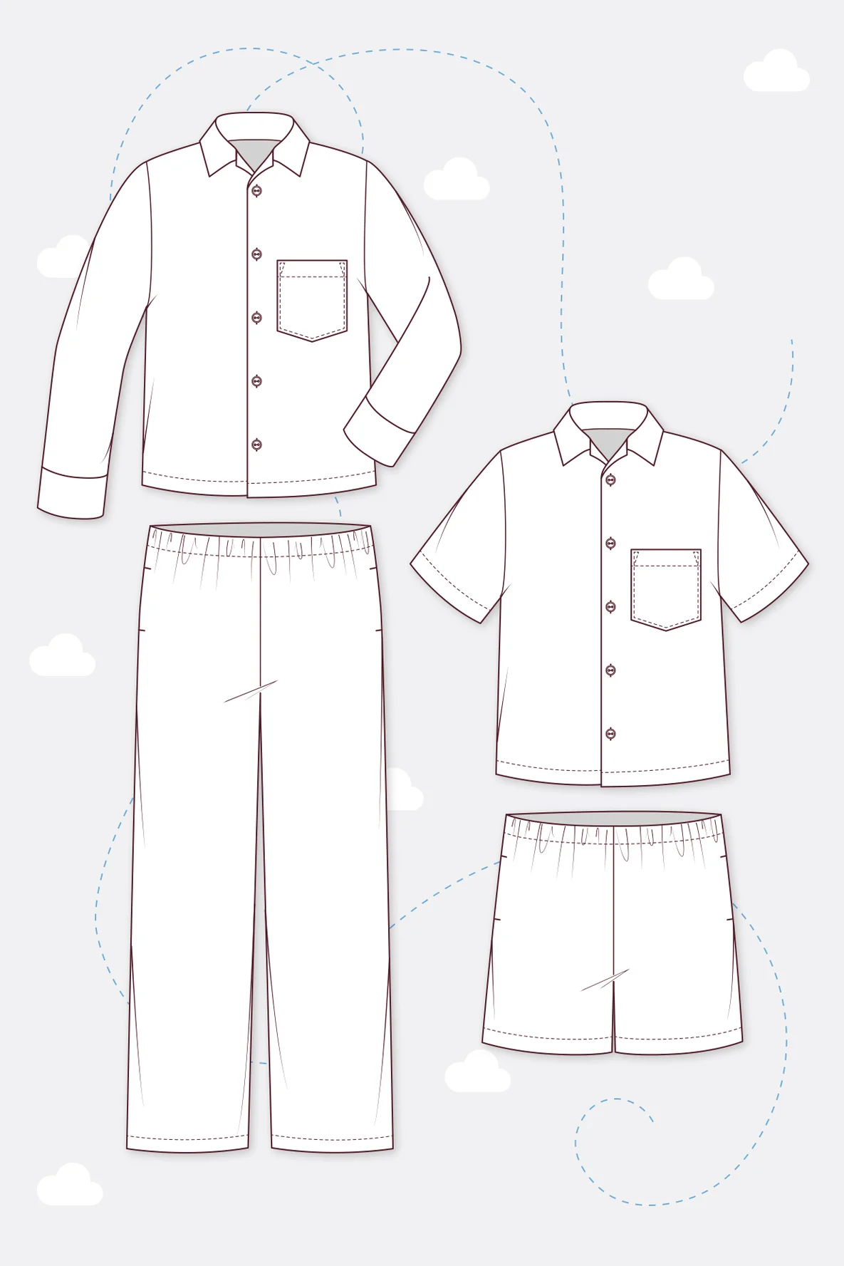 Schnittmuster Pyjama Schlafanzug Charles klassisch technische Zeichnung