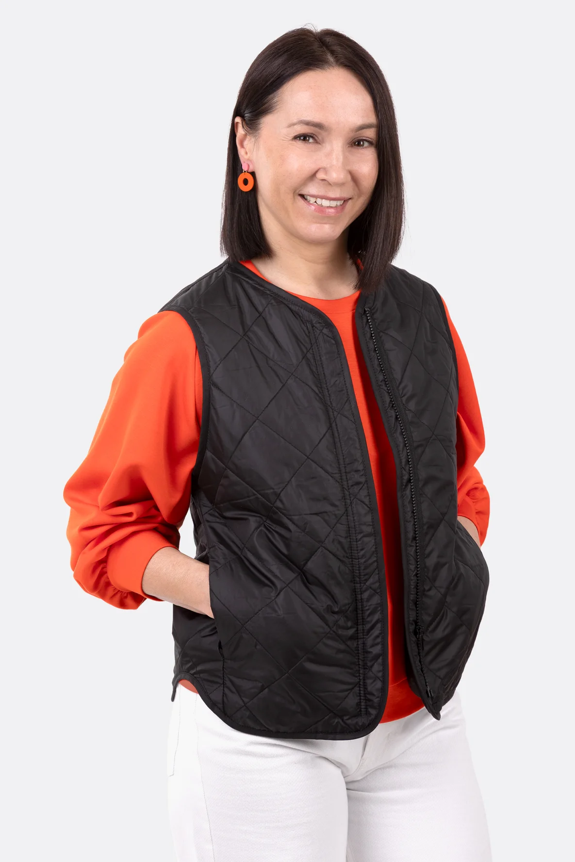 Schnittmuster Damenweste Nahttaschen Einfassband nähen Anleitung